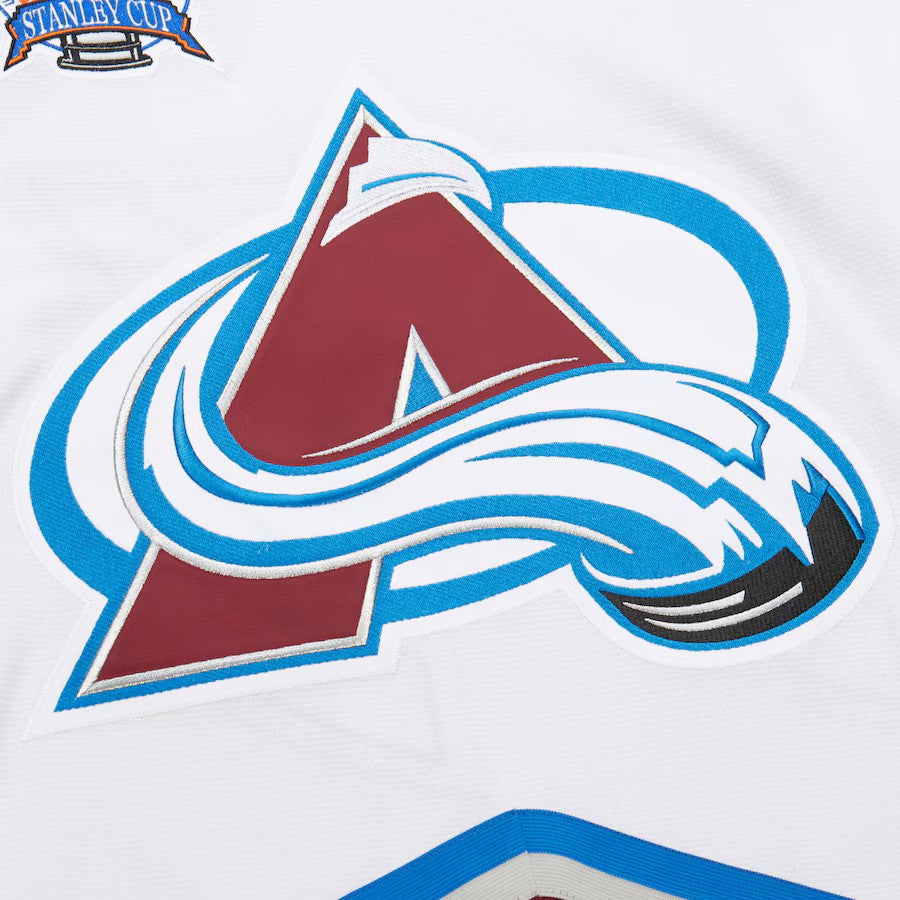 Maillot authentique Mitchell & Ness pour homme, édition 2001, de l'Avalanche du Colorado, de la LNH, blanc