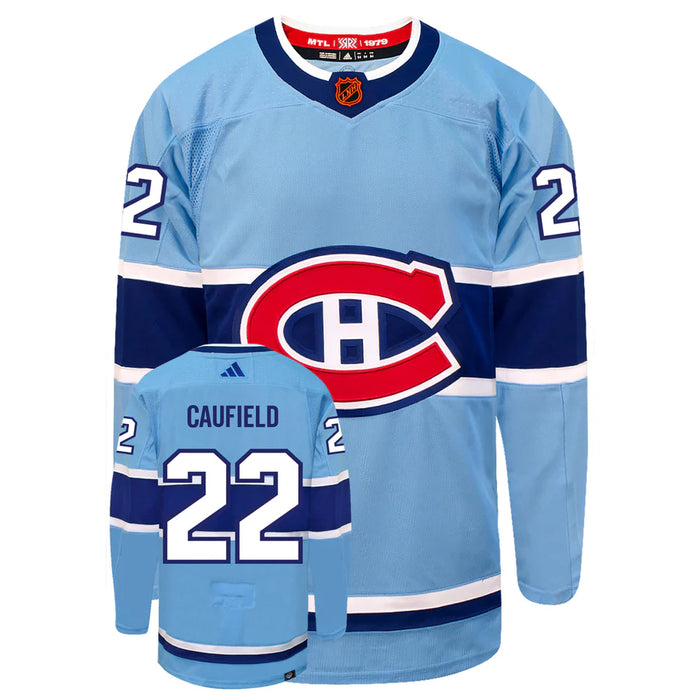 Cole Caufield Montreal Canadiens NHL Adidas Men's Light Blue Adizero 2022/23 Reverse Retro 2.0 Pro Stitched Jersey