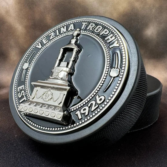 NHL Vezina Trophy Ultra 3D Silver Medallion Hockey Puck