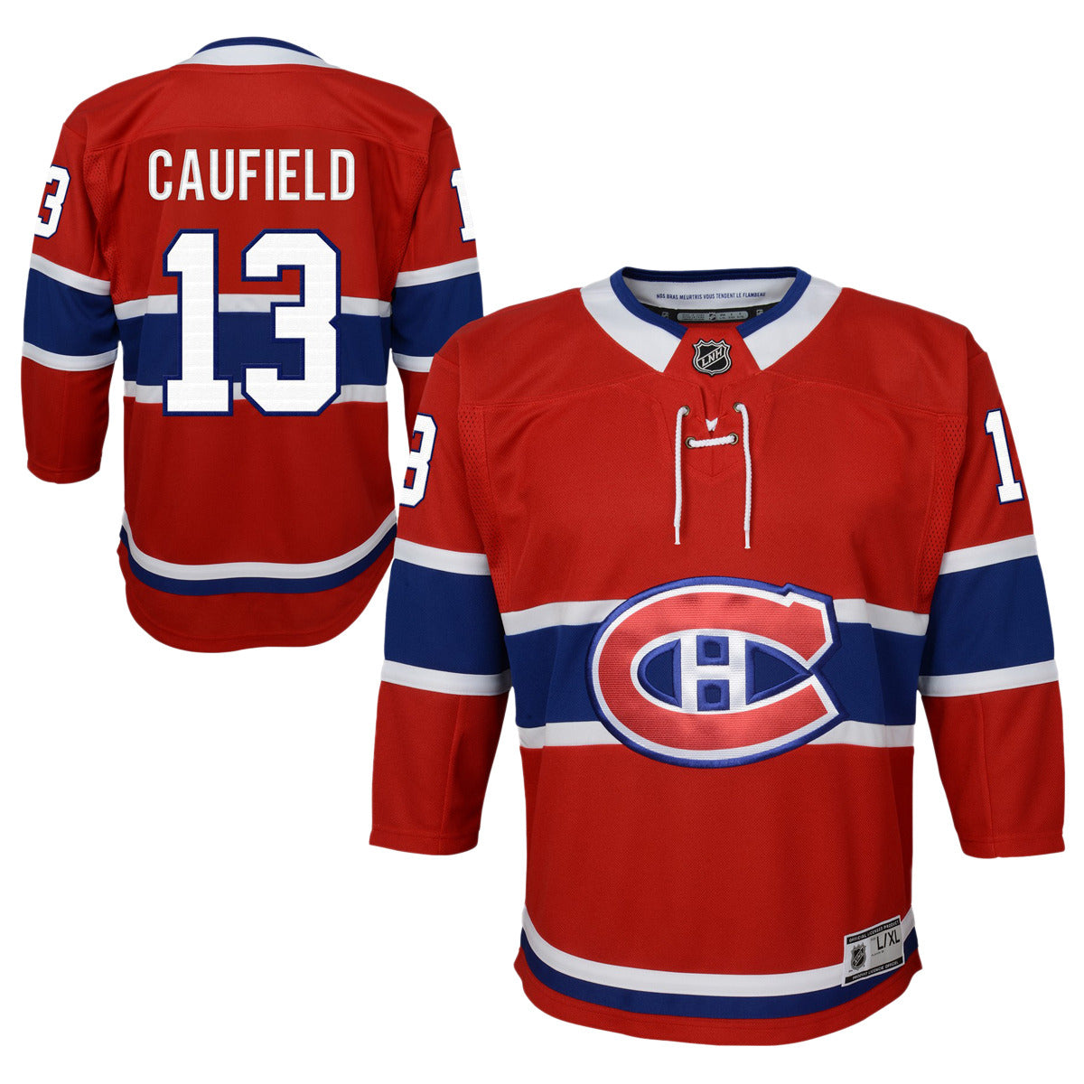 Cole Caufield #13 Montreal Canadiens NHL Outerstuff Youth Red Premier Jersey