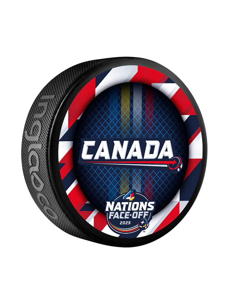 Rondelle de hockey souvenir de base Canada NHL Inglasco 4 Nations Face-Off