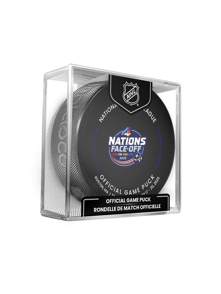 Rondelle de hockey officielle de la NHL Inglasco 2025 Boston Face-à-face des 4 nations