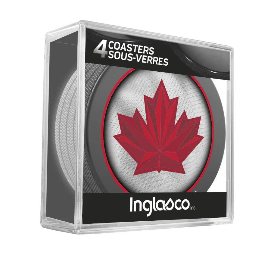 Ensemble de 4 sous-verres en forme de rondelle Hockey Canada IIHF Jeux olympiques d'hiver Inglasco 2026