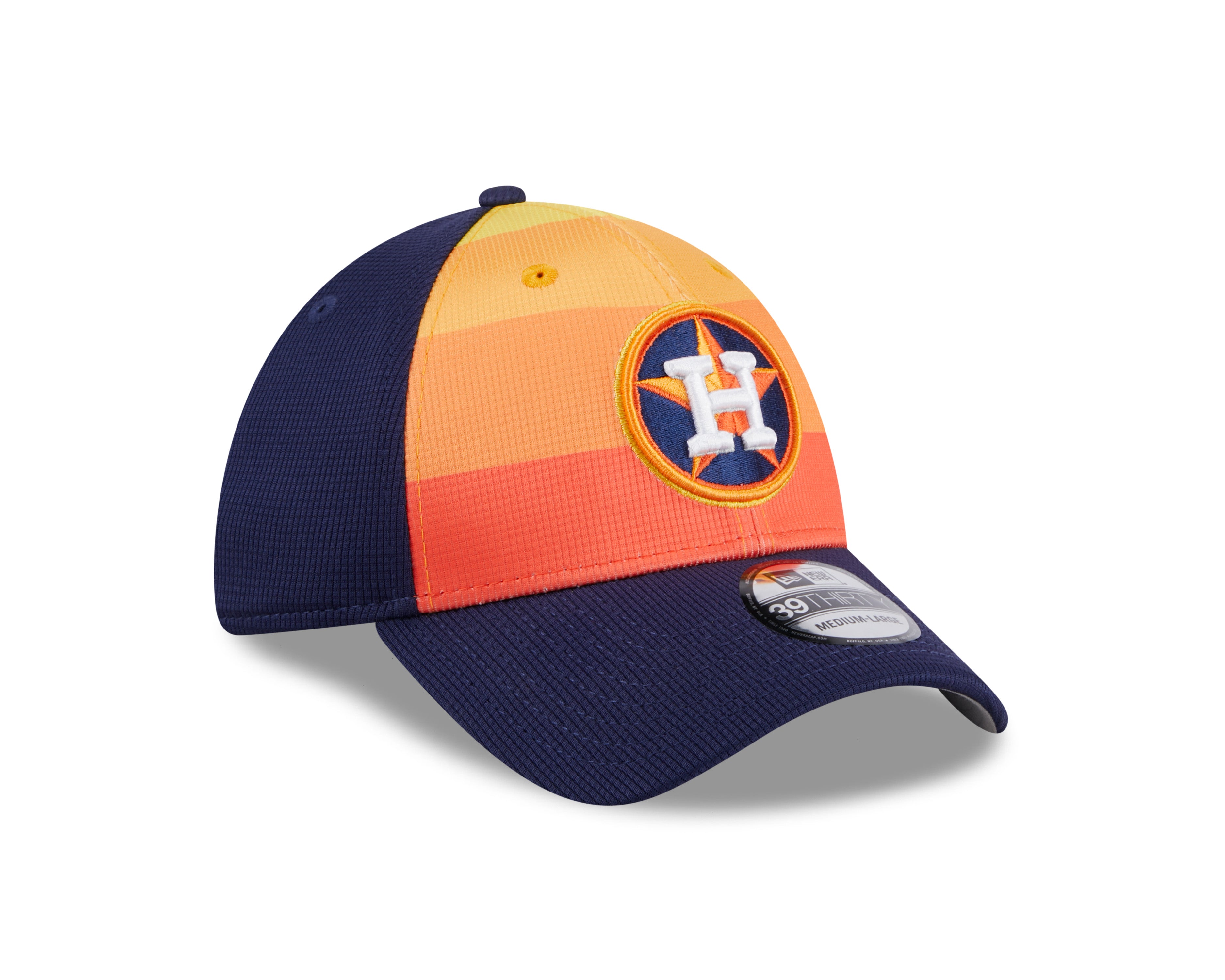 Casquette extensible pour entraînement au bâton des Astros de Houston MLB New Era 39Thirty 2024 orange/bleu marine pour hommes