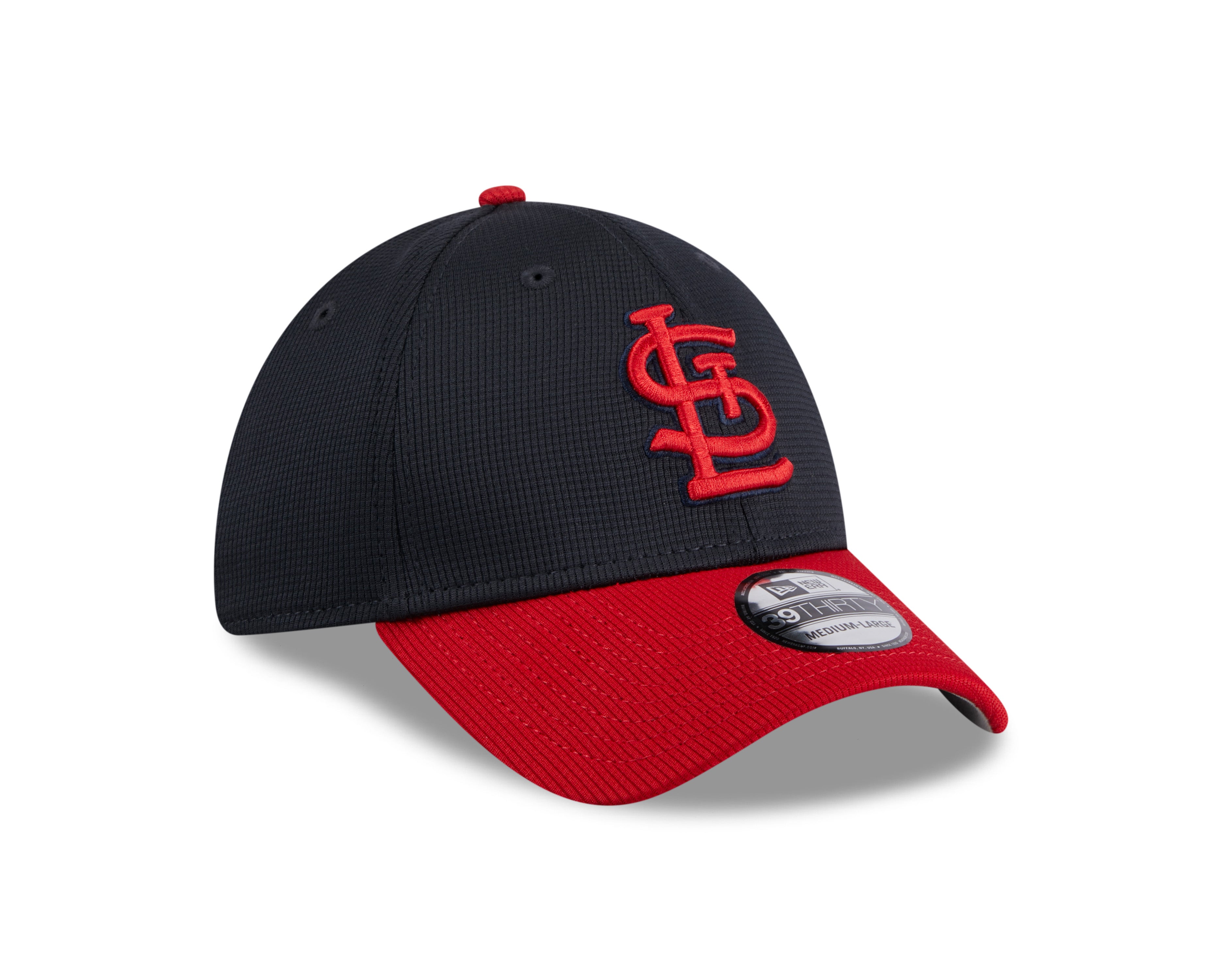 St. Louis Cardinals MLB New Era Casquette extensible pour hommes, bleu marine, 39Thirty 2024, entraînement au bâton
