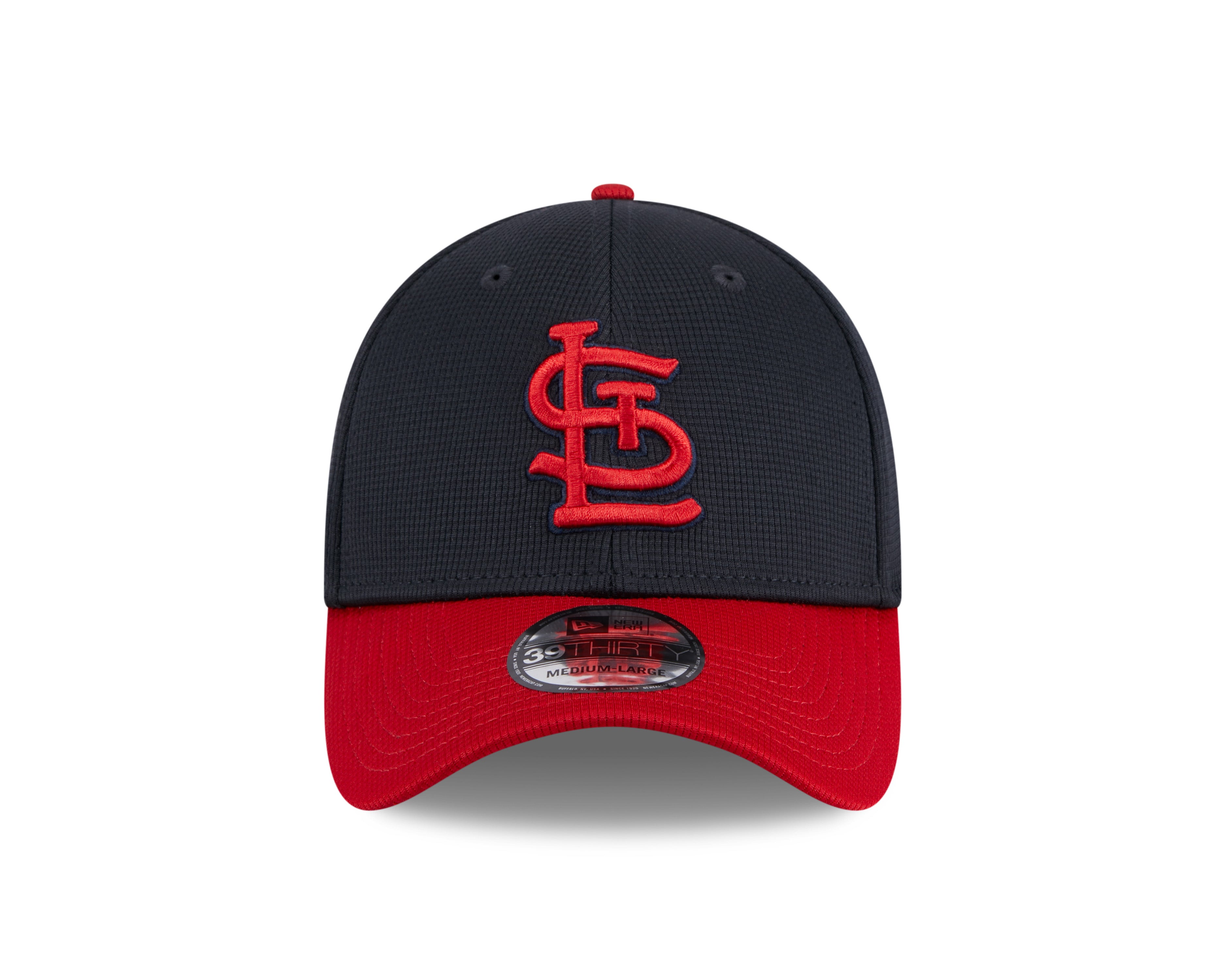 St. Louis Cardinals MLB New Era Casquette extensible pour hommes, bleu marine, 39Thirty 2024, entraînement au bâton