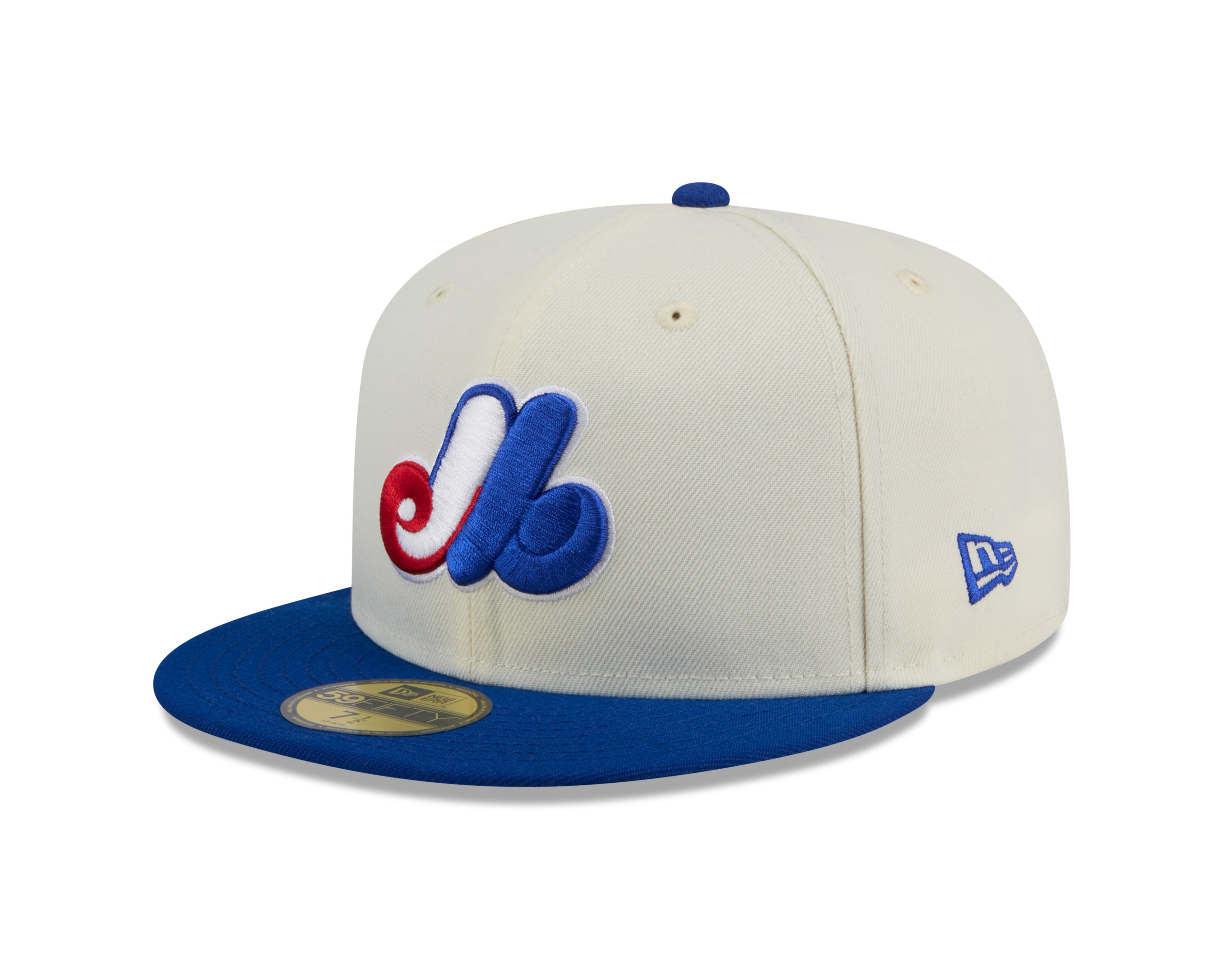 Montreal Expos MLB New Era Men's Off-White/Royal-Blue 59Fifty Evergreen Fitted Hat