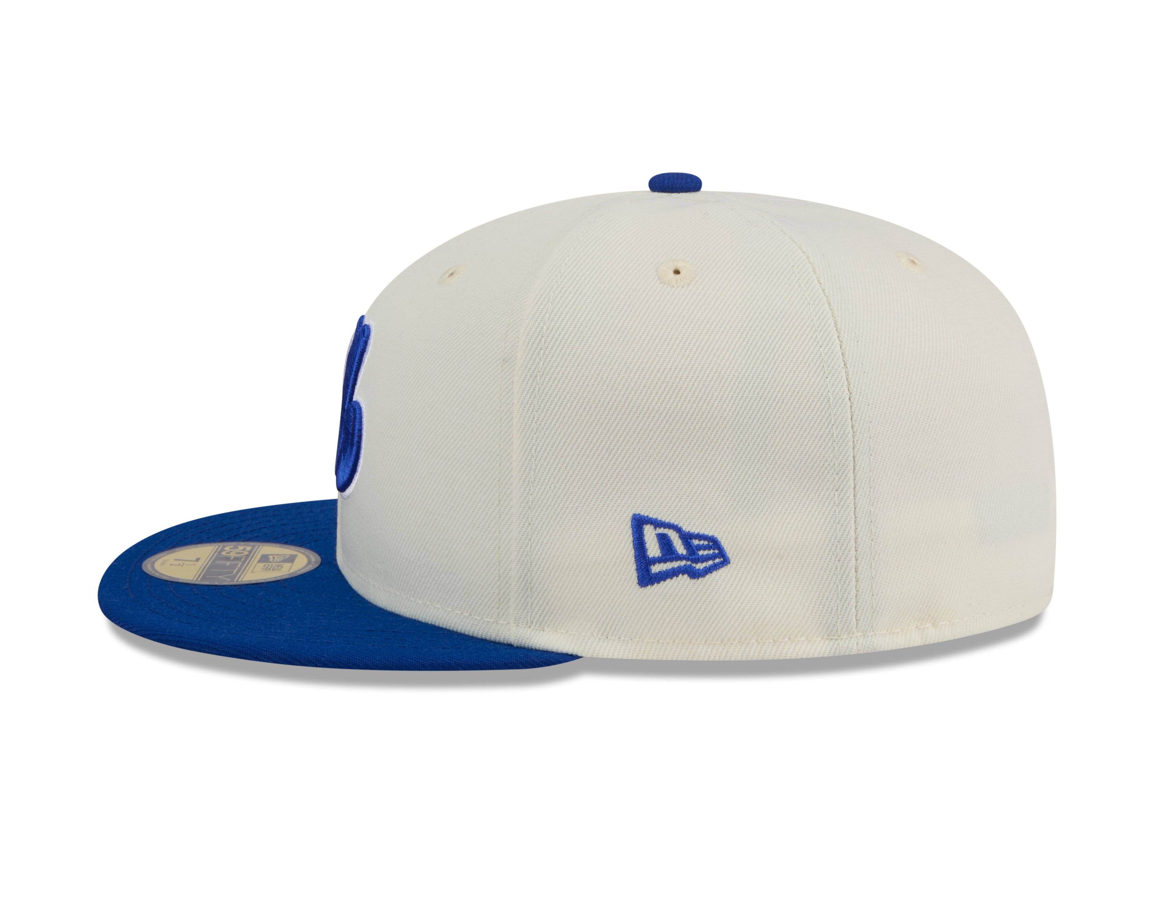 Montreal Expos MLB New Era Men's Off-White/Royal-Blue 59Fifty Evergreen Fitted Hat