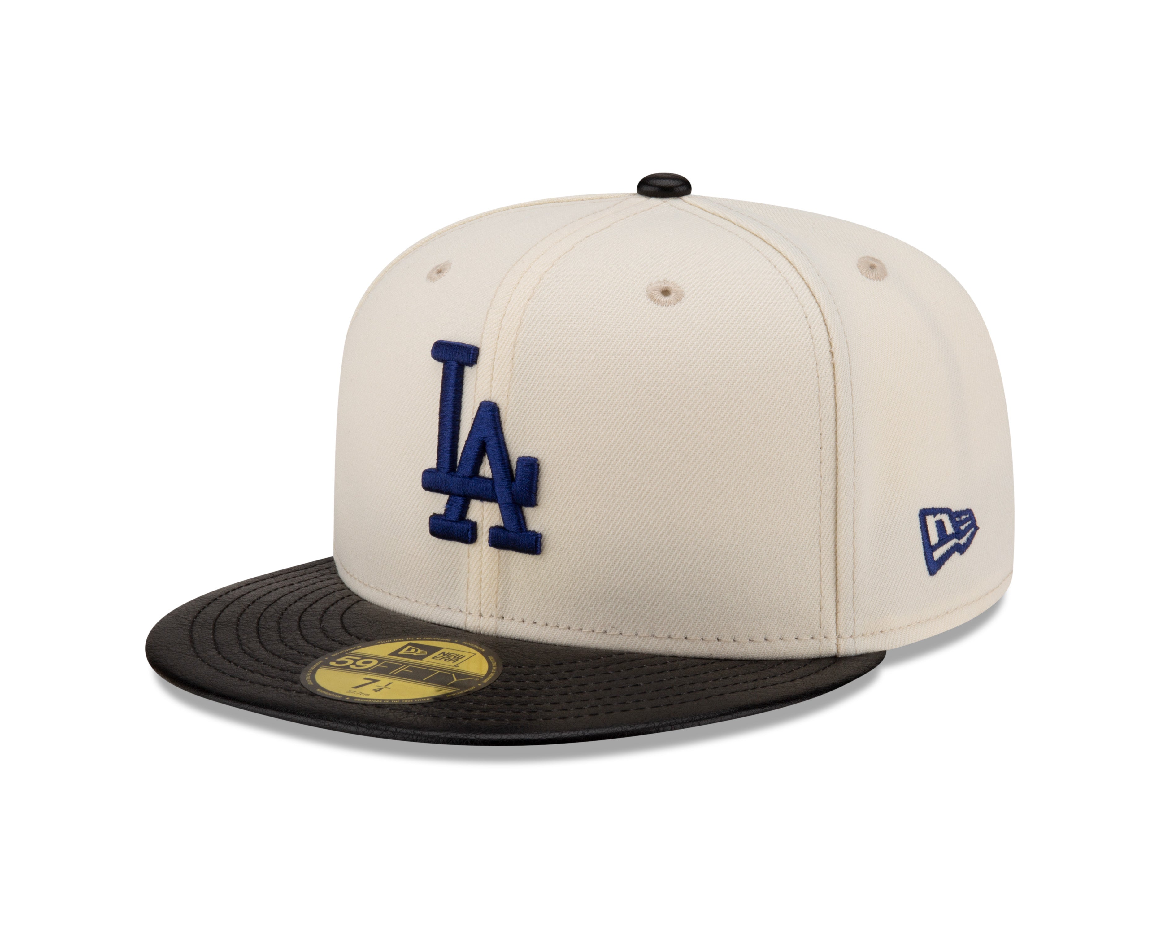 Los Angeles Dodgers MLB New Era Casquette ajustée à visière en cuir blanc cassé 59Fifty Game Night pour hommes