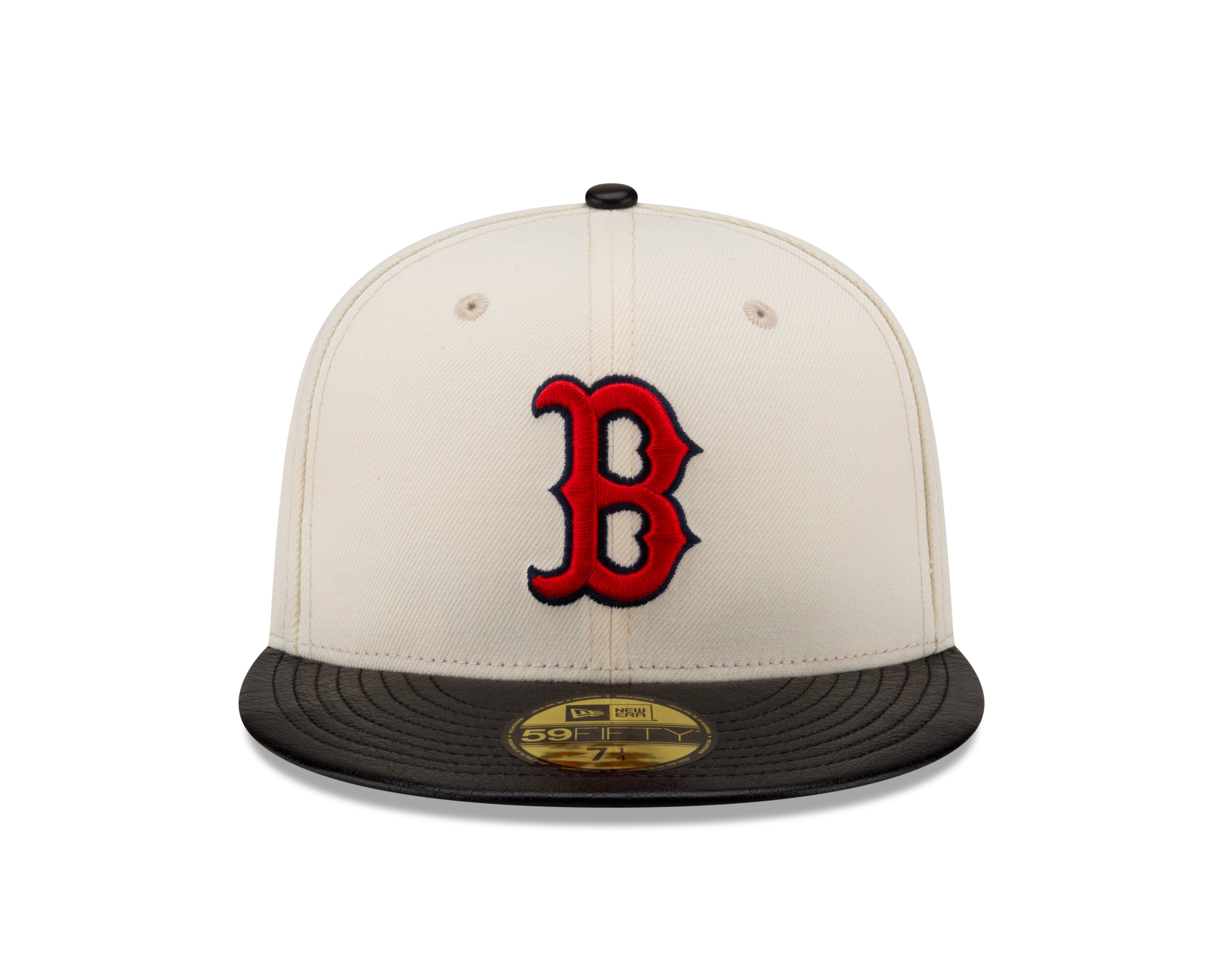Boston Red Sox MLB New Era Men's Off-White 59Fifty Game Night Leather Visor Fitted Hat