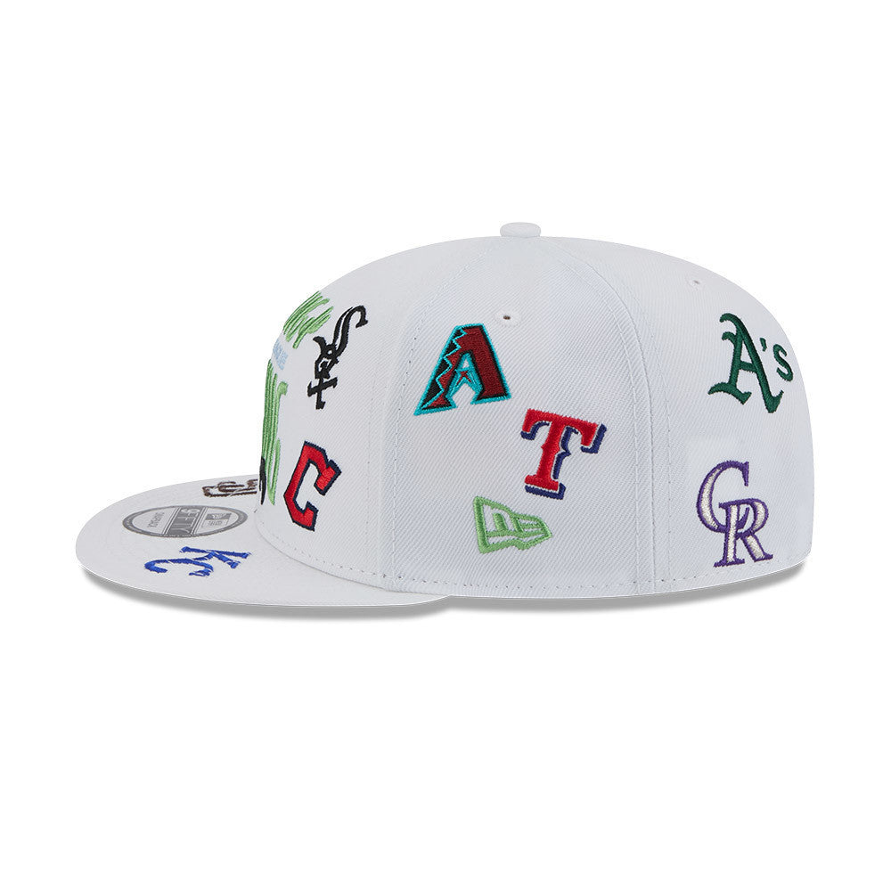 Casquette à visière plate Cactus League MLB New Era pour homme, blanche, 9Fifty 2025, entraînement de printemps, avec logo dispersé