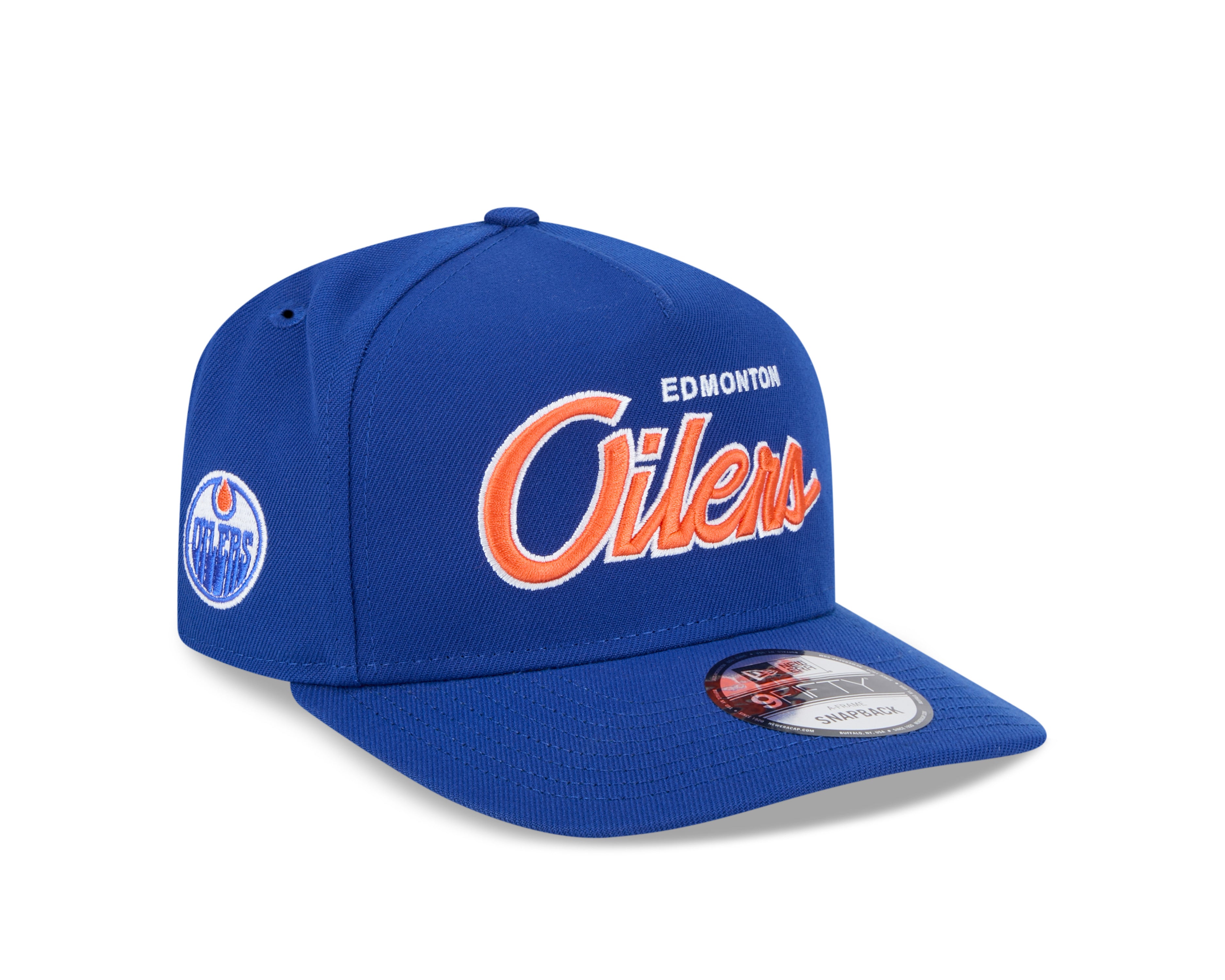 Edmonton Oilers NHL New Era Men's Royal 9Fifty Script A-Frame Snapback Hat
