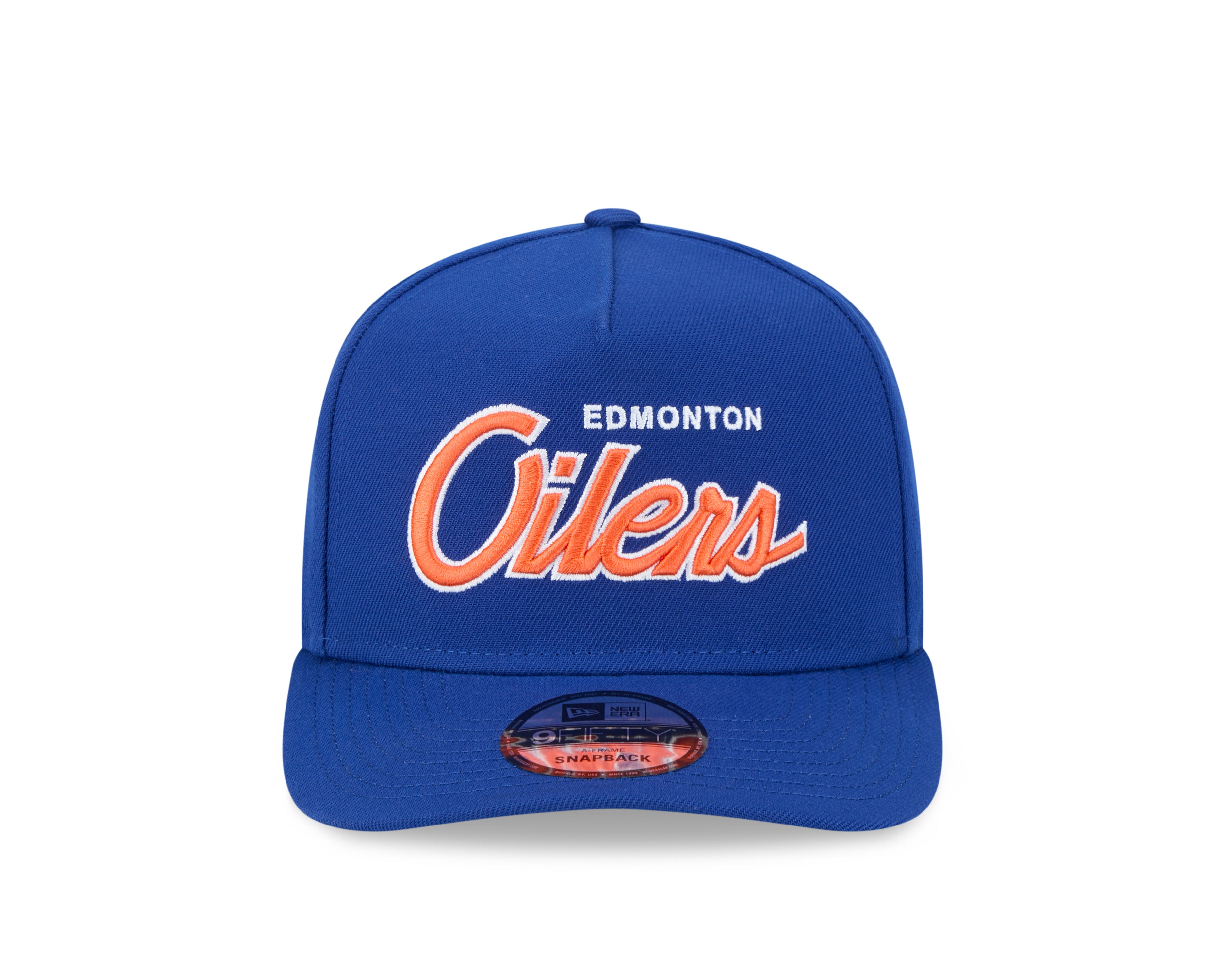 Edmonton Oilers NHL New Era Men's Royal 9Fifty Script A-Frame Snapback Hat