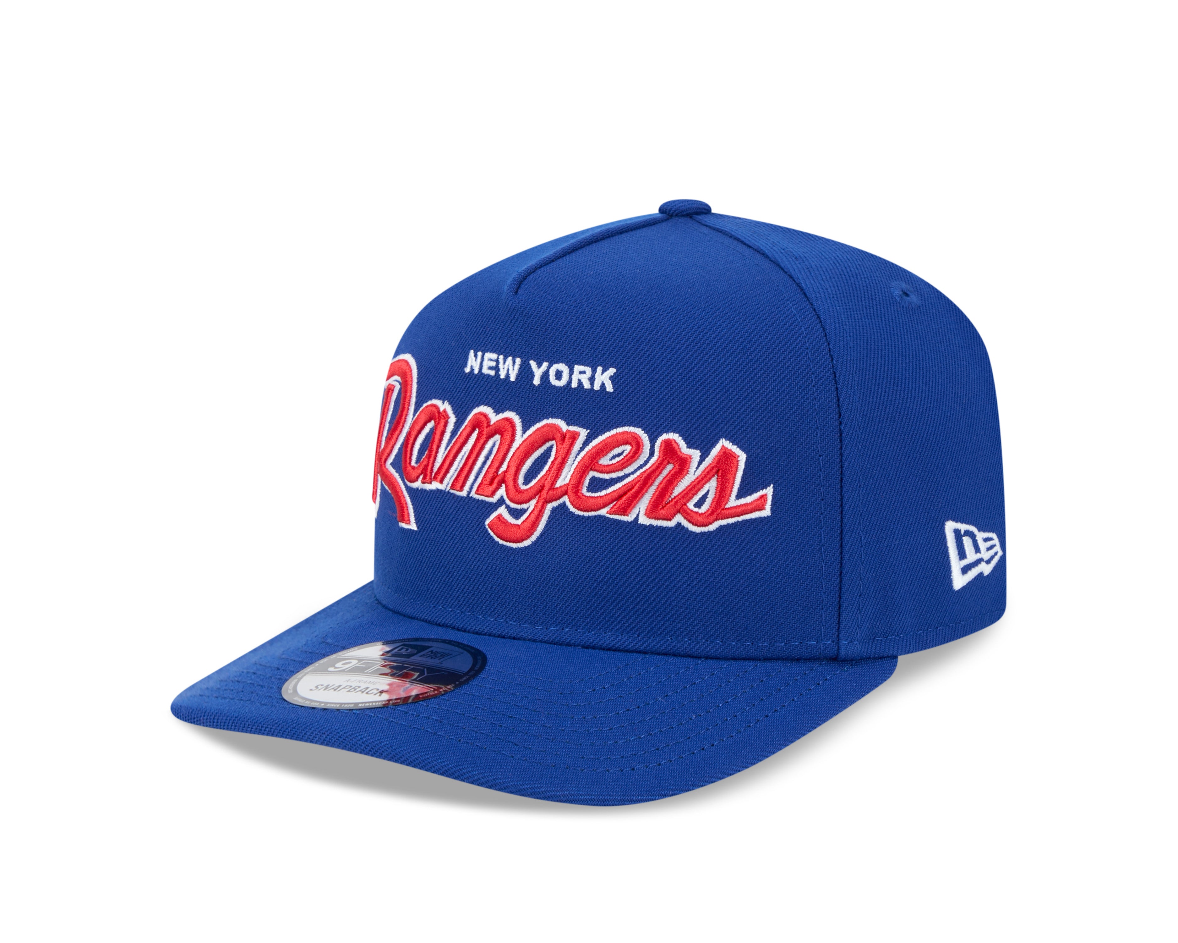 Casquette à visière ajustable New Era Royal 9FIfty Script A-Frame pour homme des Rangers de New York de la LNH