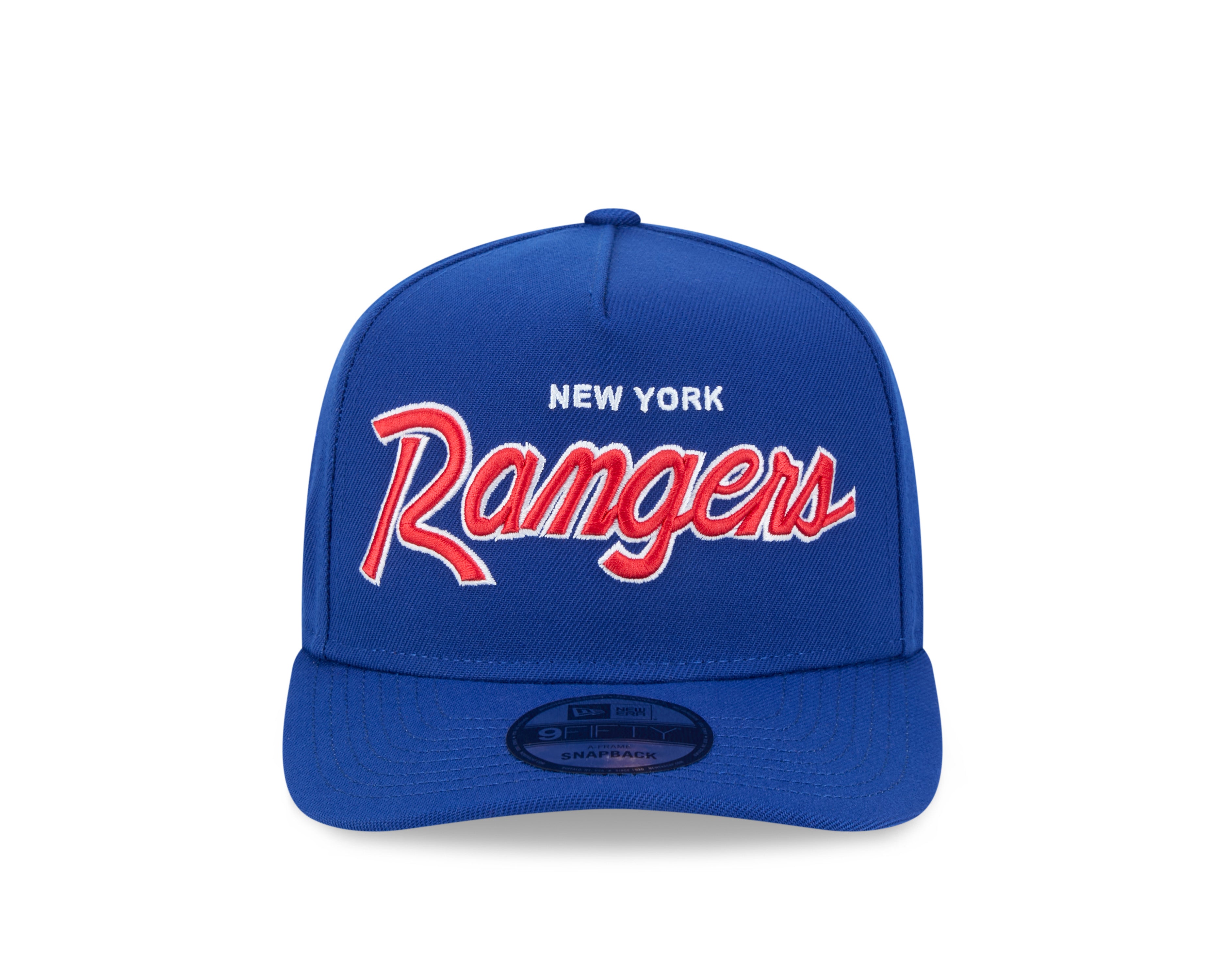 Casquette à visière ajustable New Era Royal 9FIfty Script A-Frame pour homme des Rangers de New York de la LNH