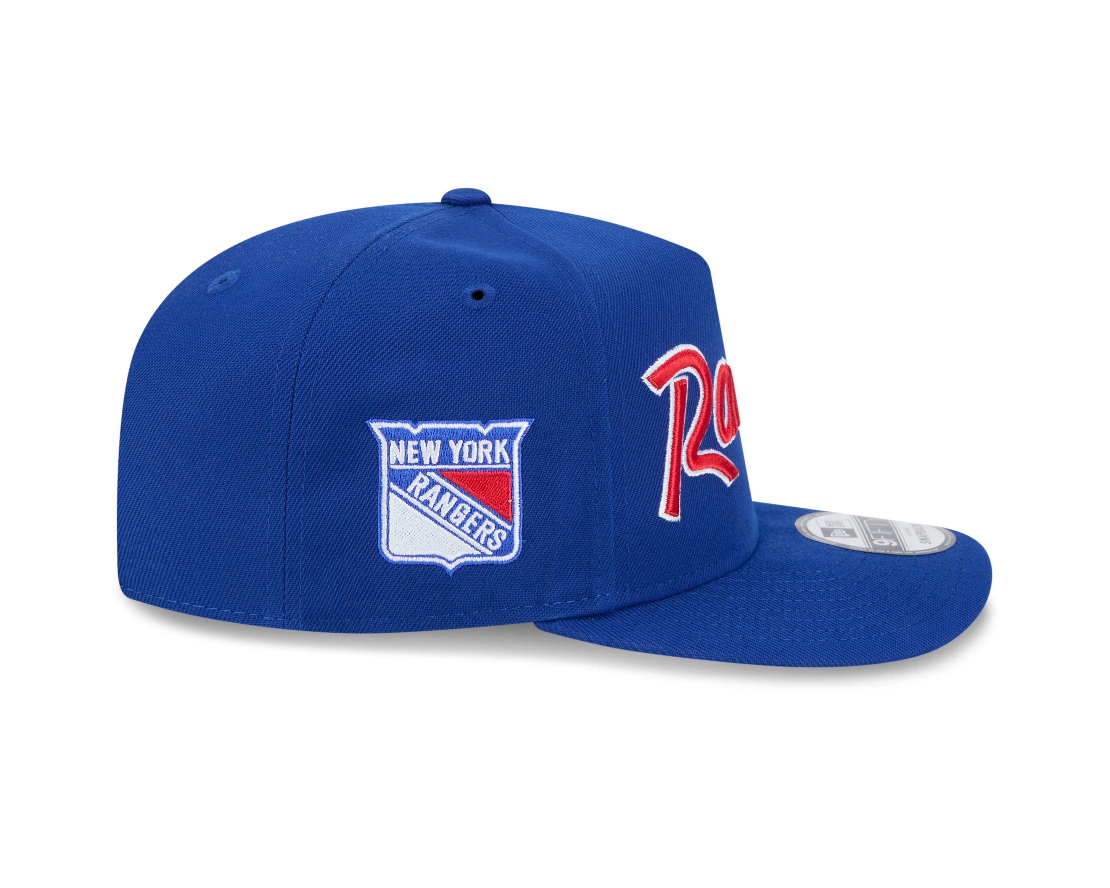 Casquette à visière ajustable New Era Royal 9FIfty Script A-Frame pour homme des Rangers de New York de la LNH