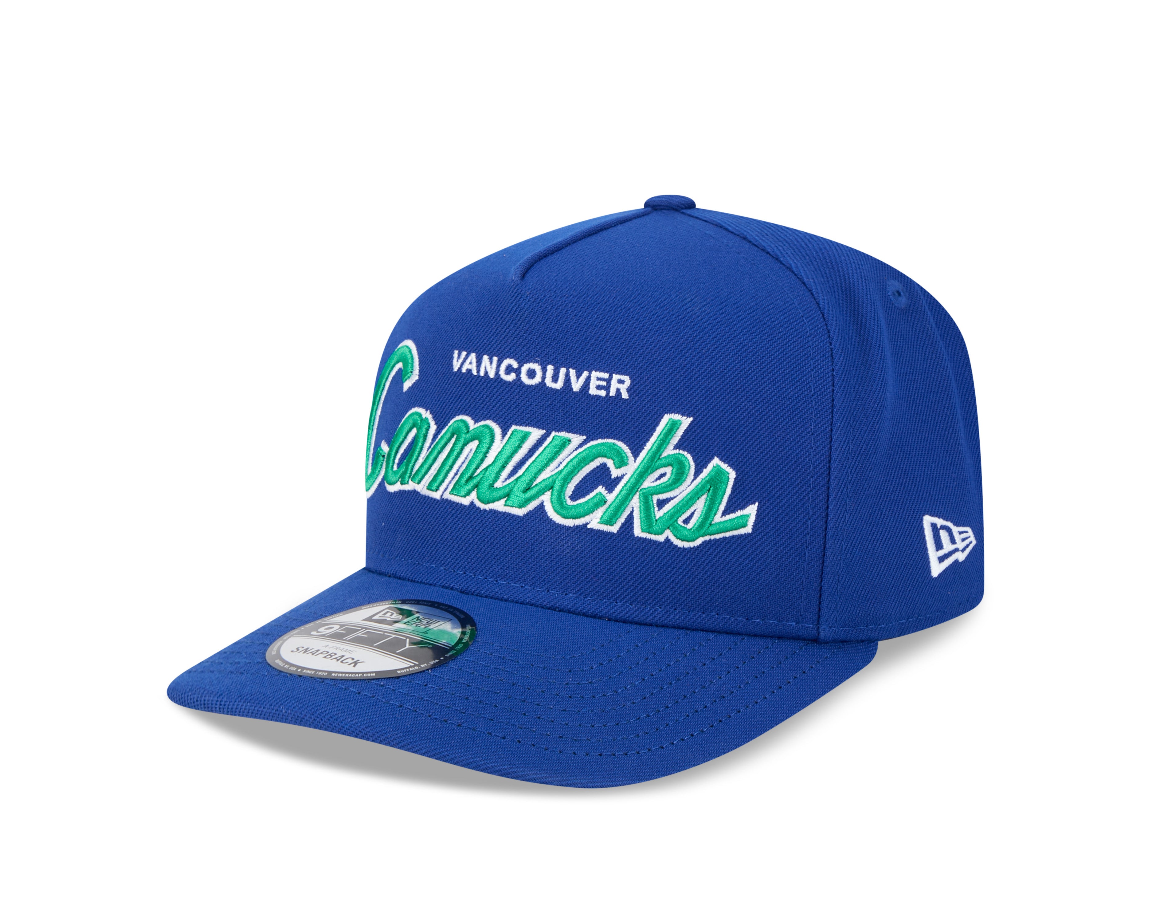 Casquette à visière ajustable A-Frame Script 9FIfty Royal pour homme des Canucks de Vancouver de la LNH de New Era