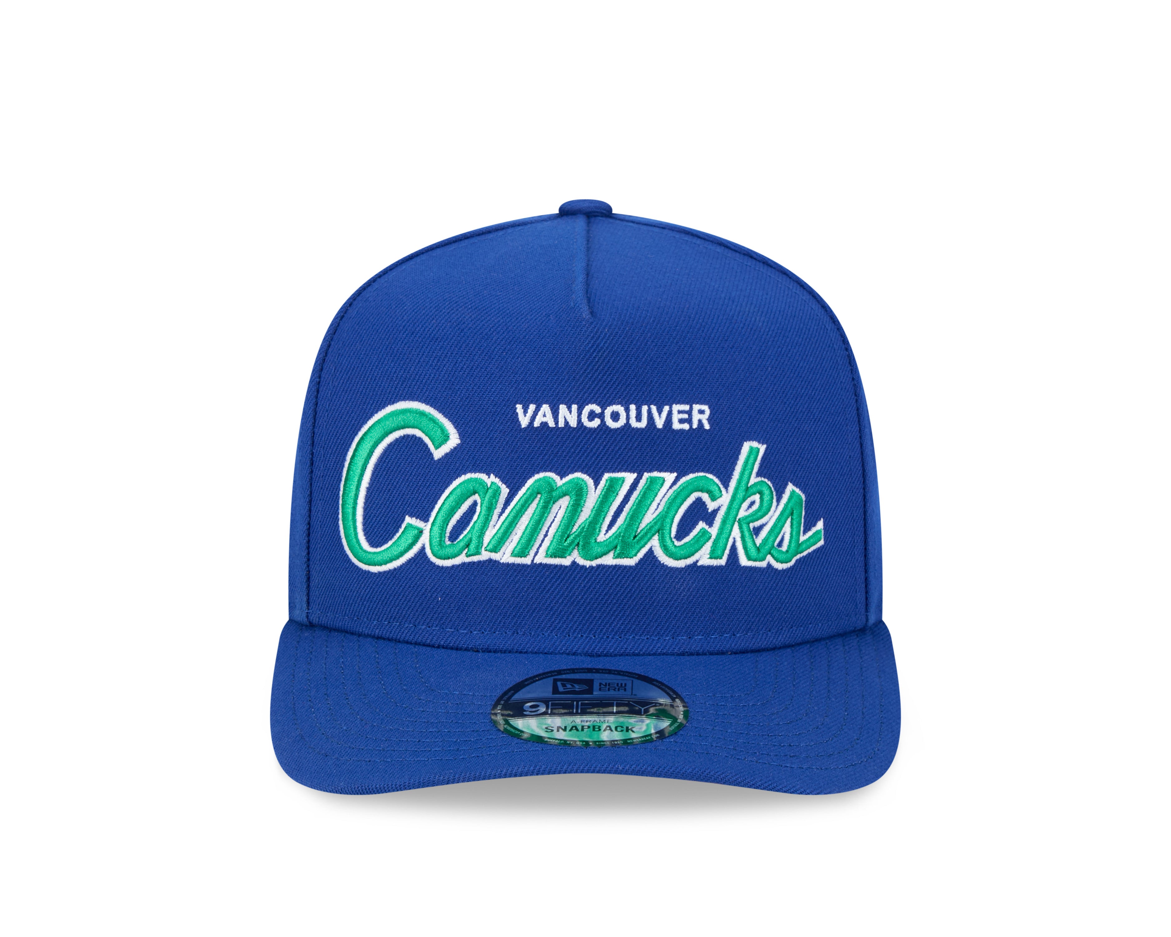 Casquette à visière ajustable A-Frame Script 9FIfty Royal pour homme des Canucks de Vancouver de la LNH de New Era