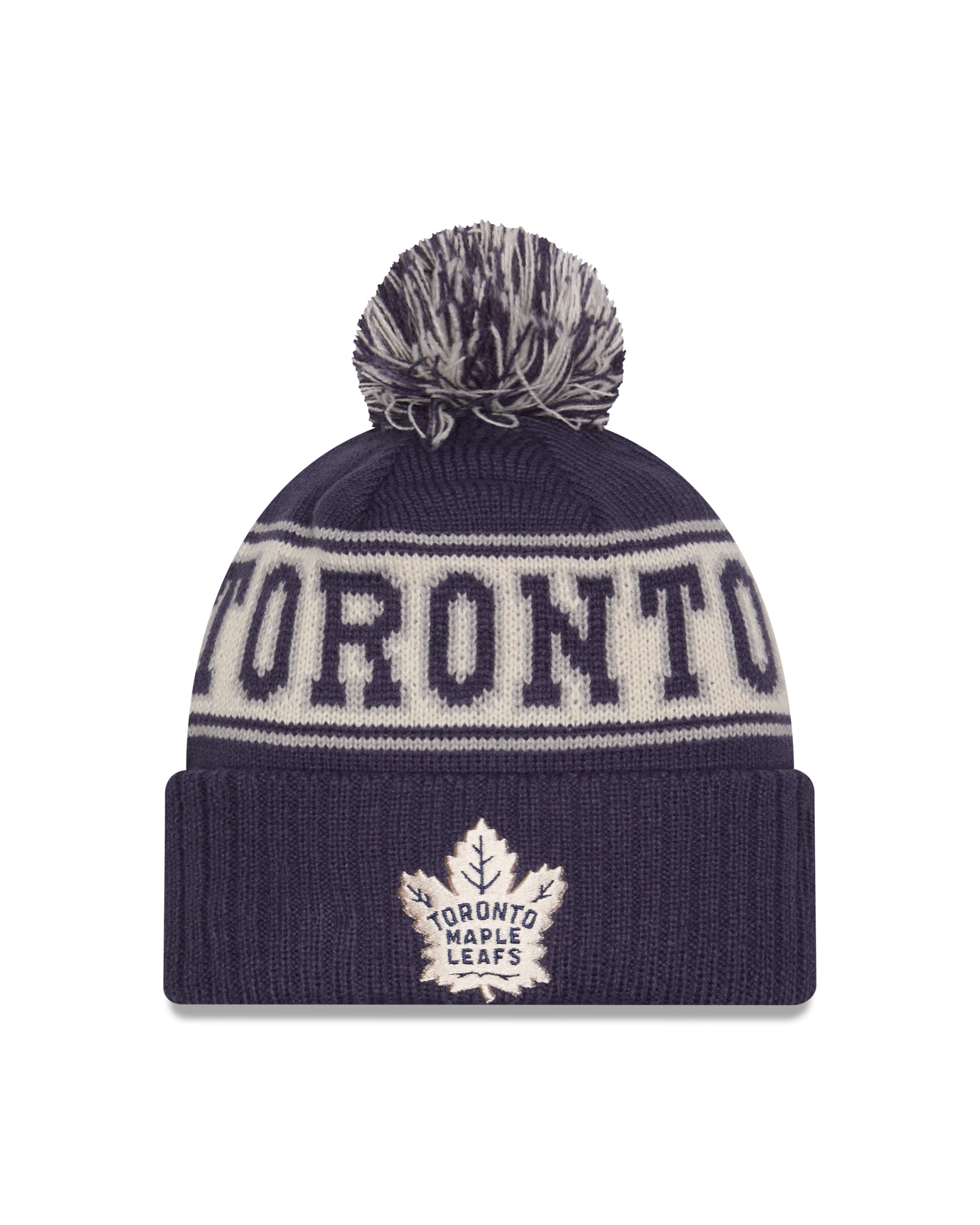 Bonnet à pompon en tricot rétro bleu marine pour homme des Maple Leafs de Toronto NHL de New Era