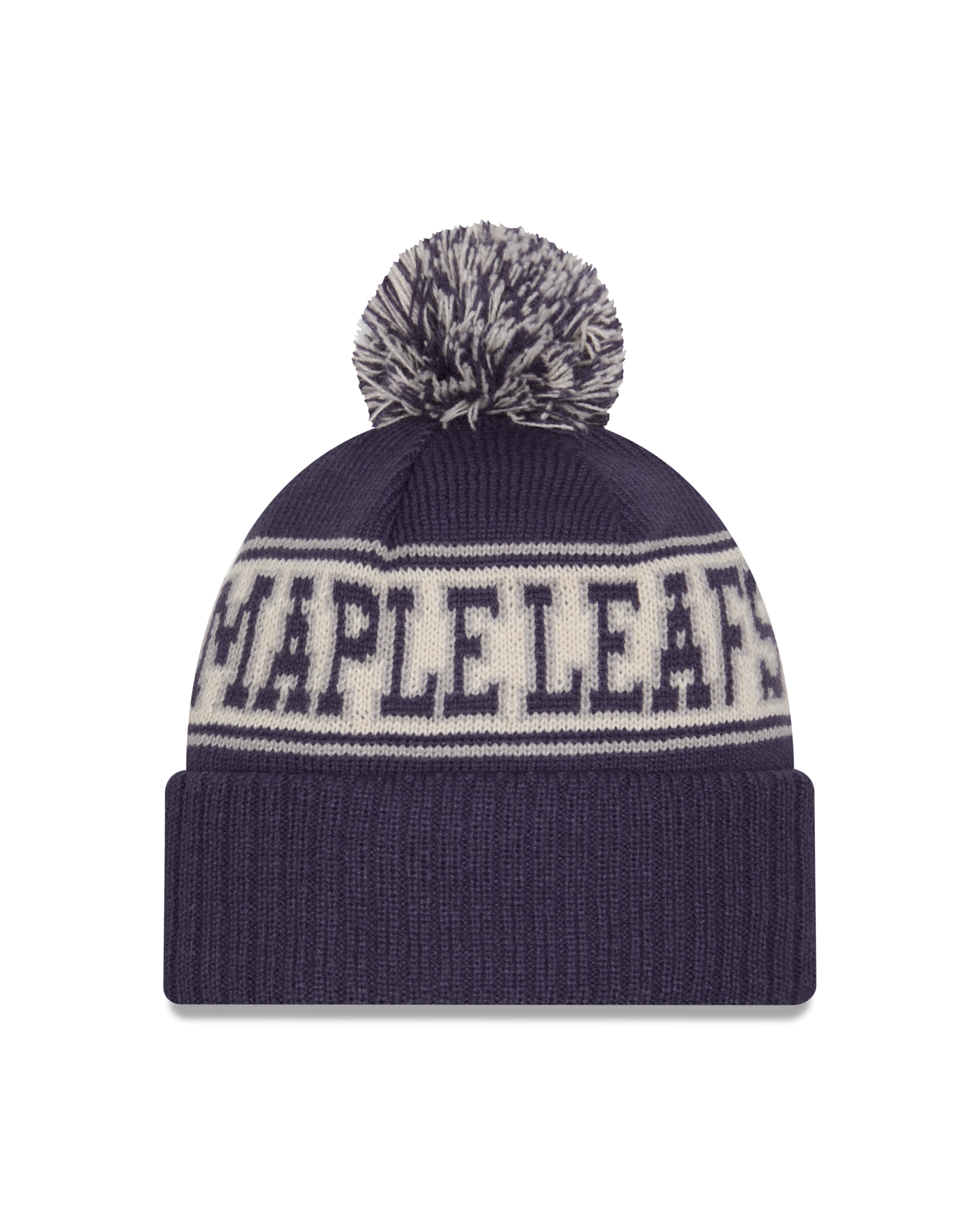 Bonnet à pompon en tricot rétro bleu marine pour homme des Maple Leafs de Toronto NHL de New Era