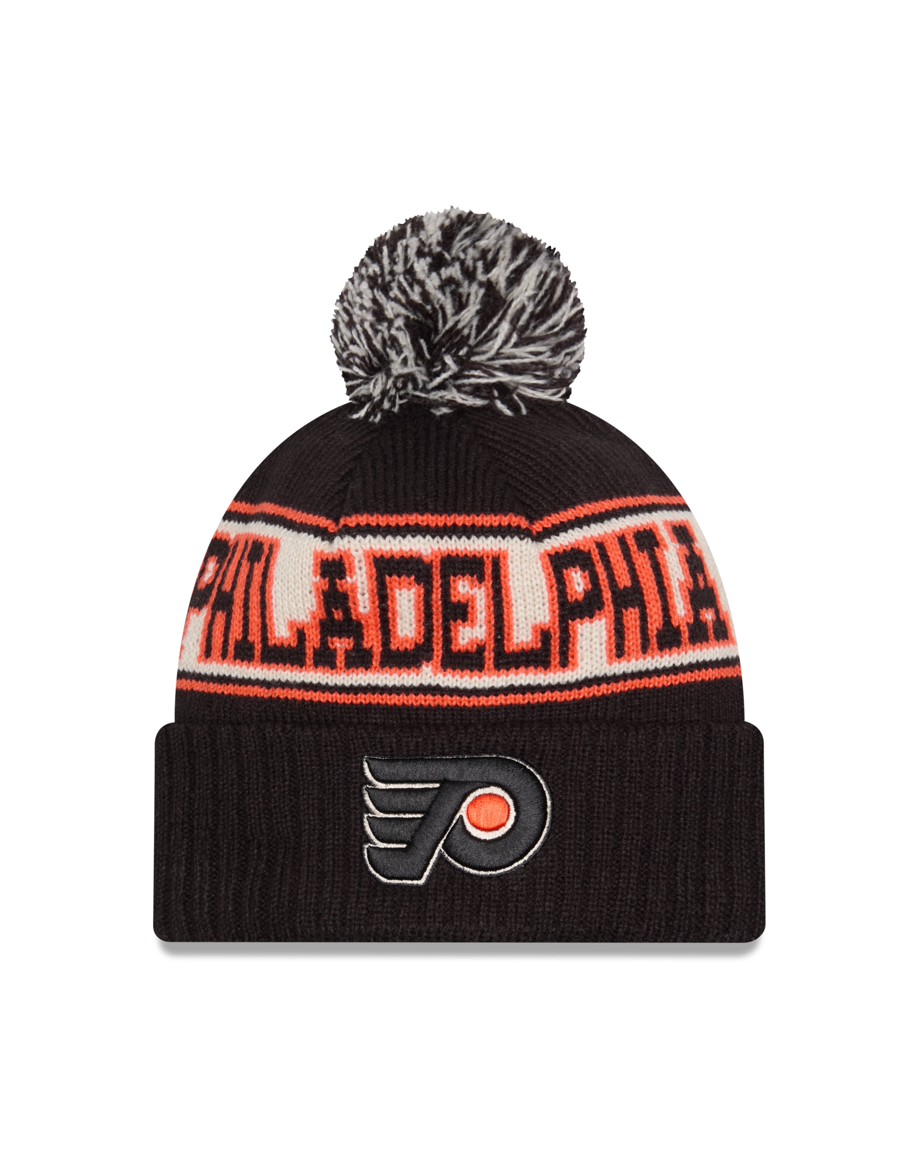 Bonnet à pompon rétro en tricot noir pour homme des Flyers de Philadelphie NHL New Era