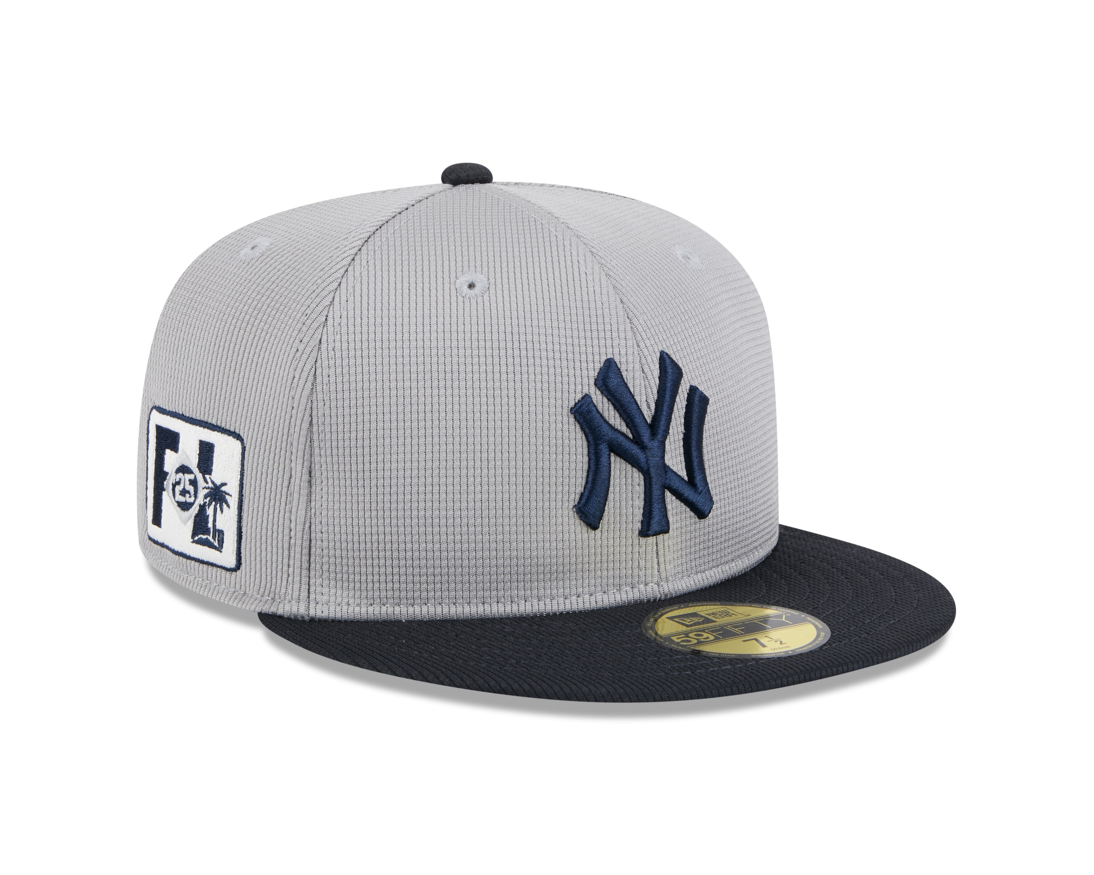 Casquette ajustée d'entraînement de printemps 2025 MLB New Era pour homme New York Yankees 59Fifty gris/bleu marine
