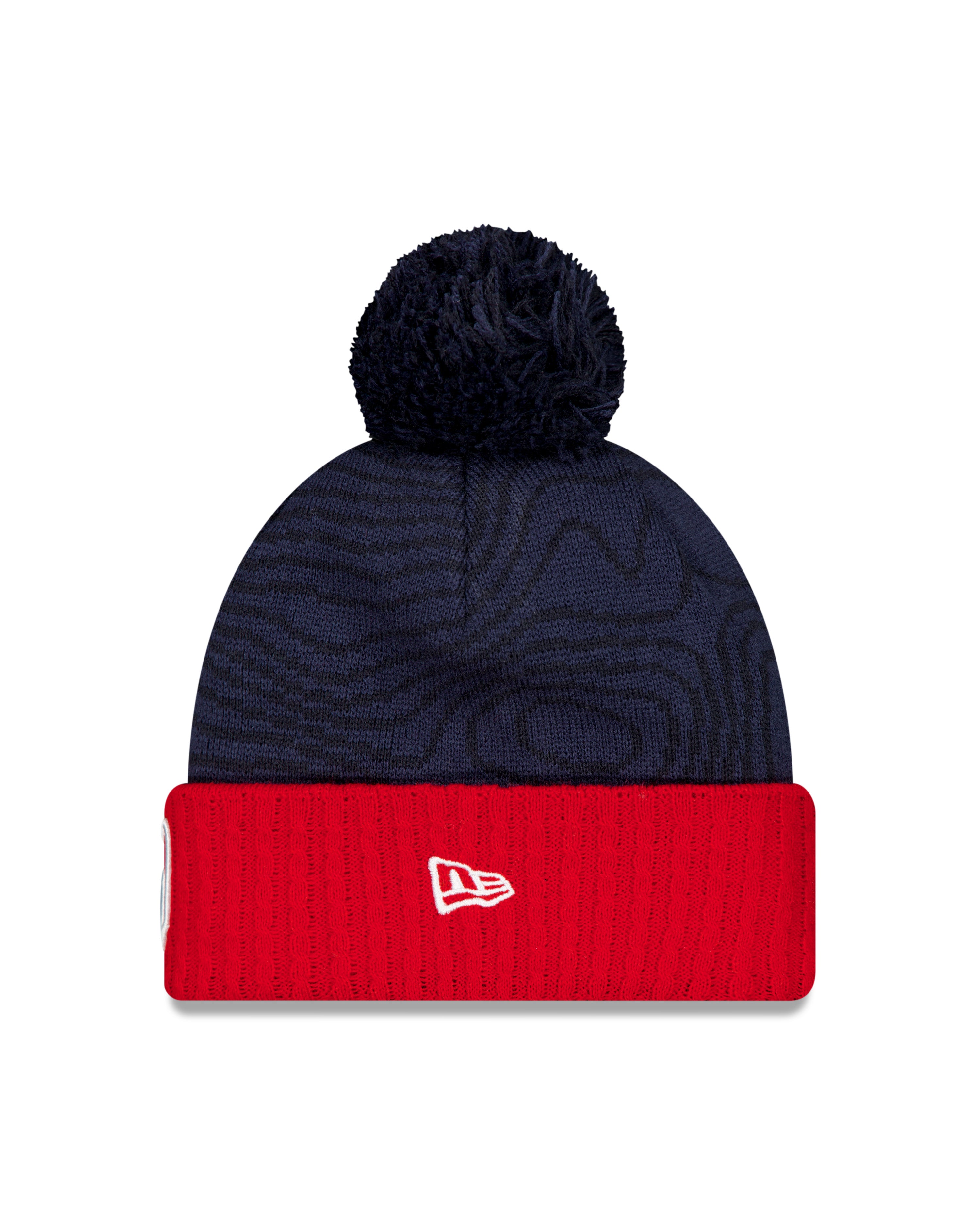 Bonnet en tricot à pompon bleu marine/rouge 2025 des Alouettes de Montréal de la LCF New Era pour homme