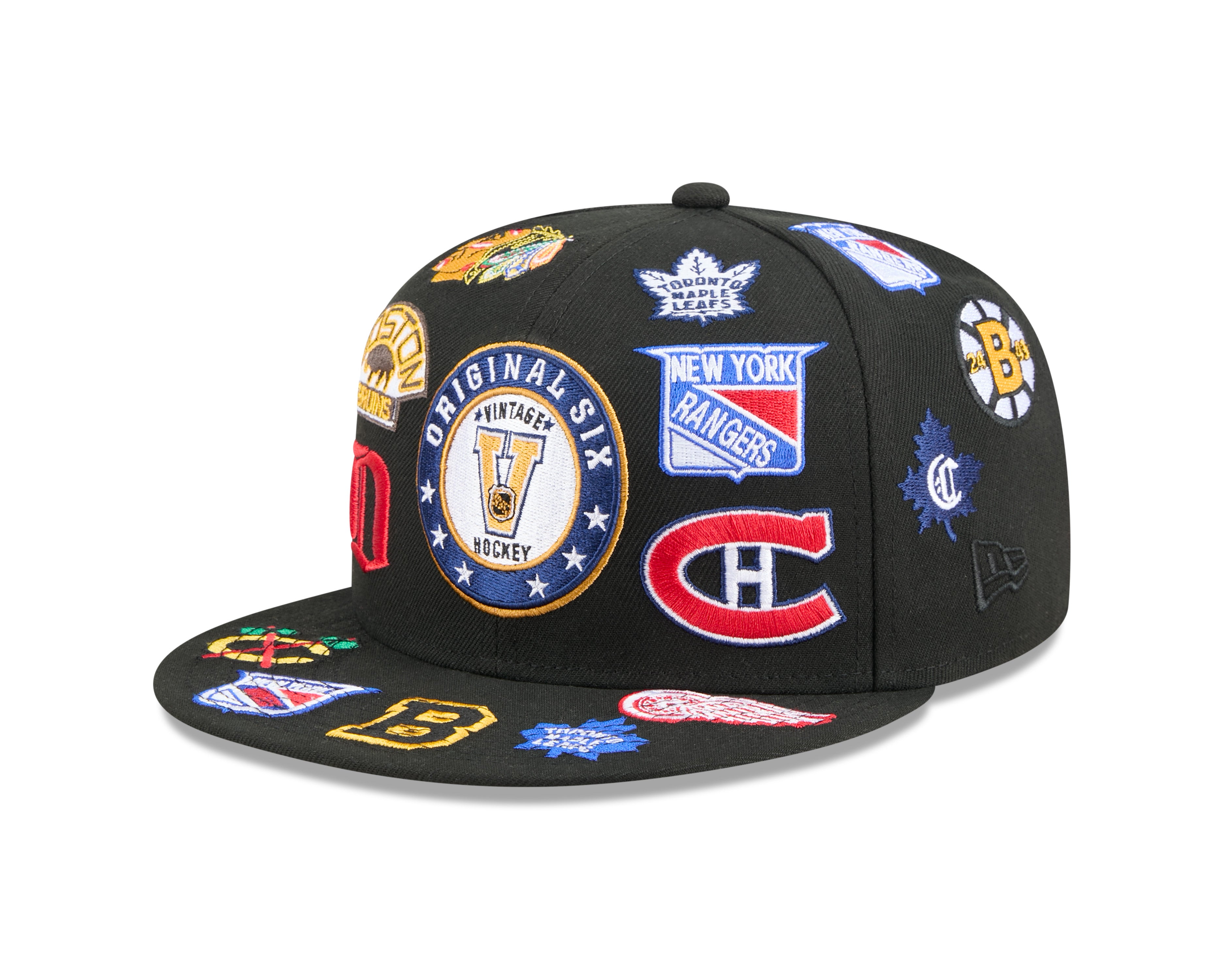 Original Six NHL New Era Men's Black 9Fifty All Over Logo Snapback