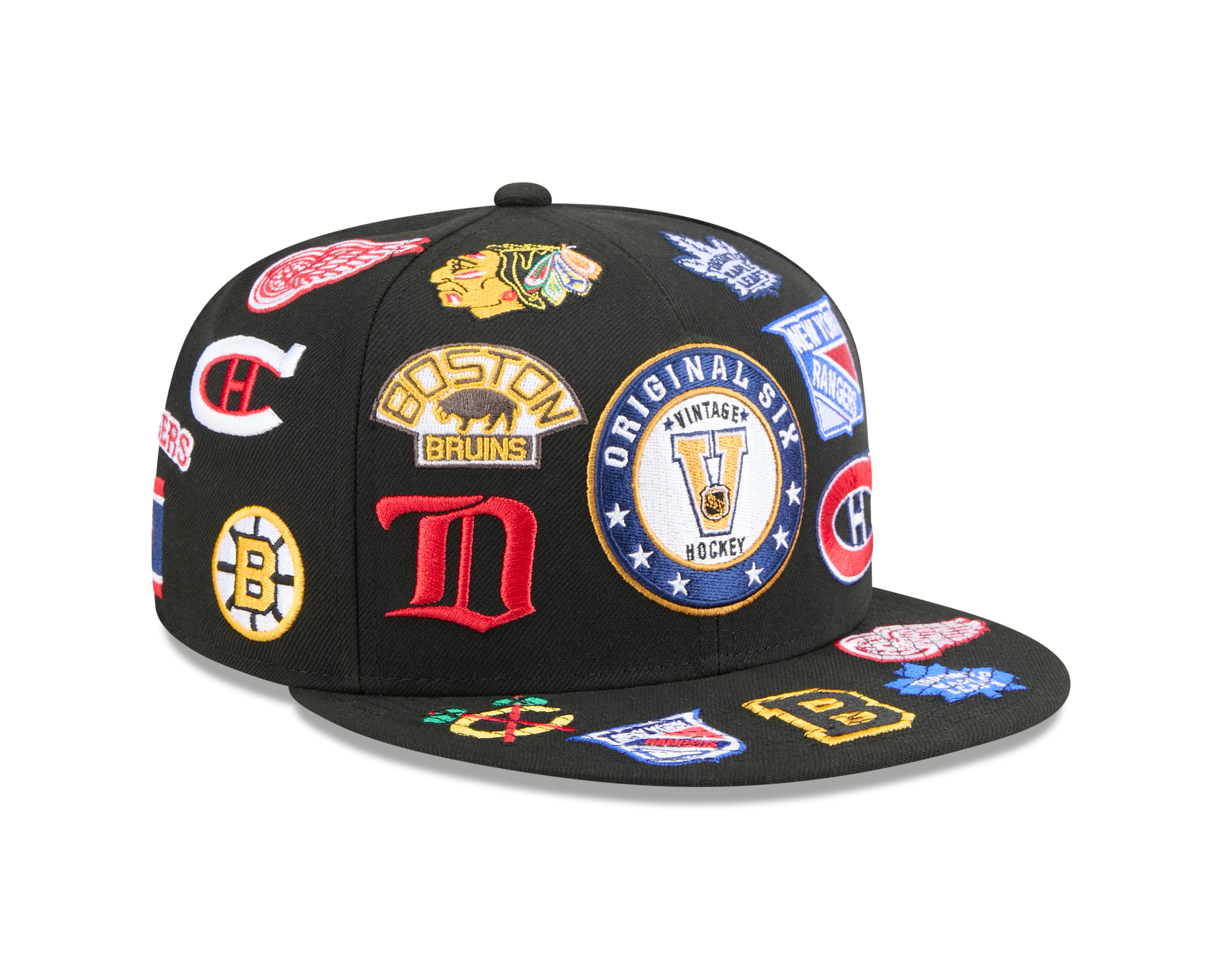 Original Six NHL New Era Men's Black 9Fifty All Over Logo Snapback