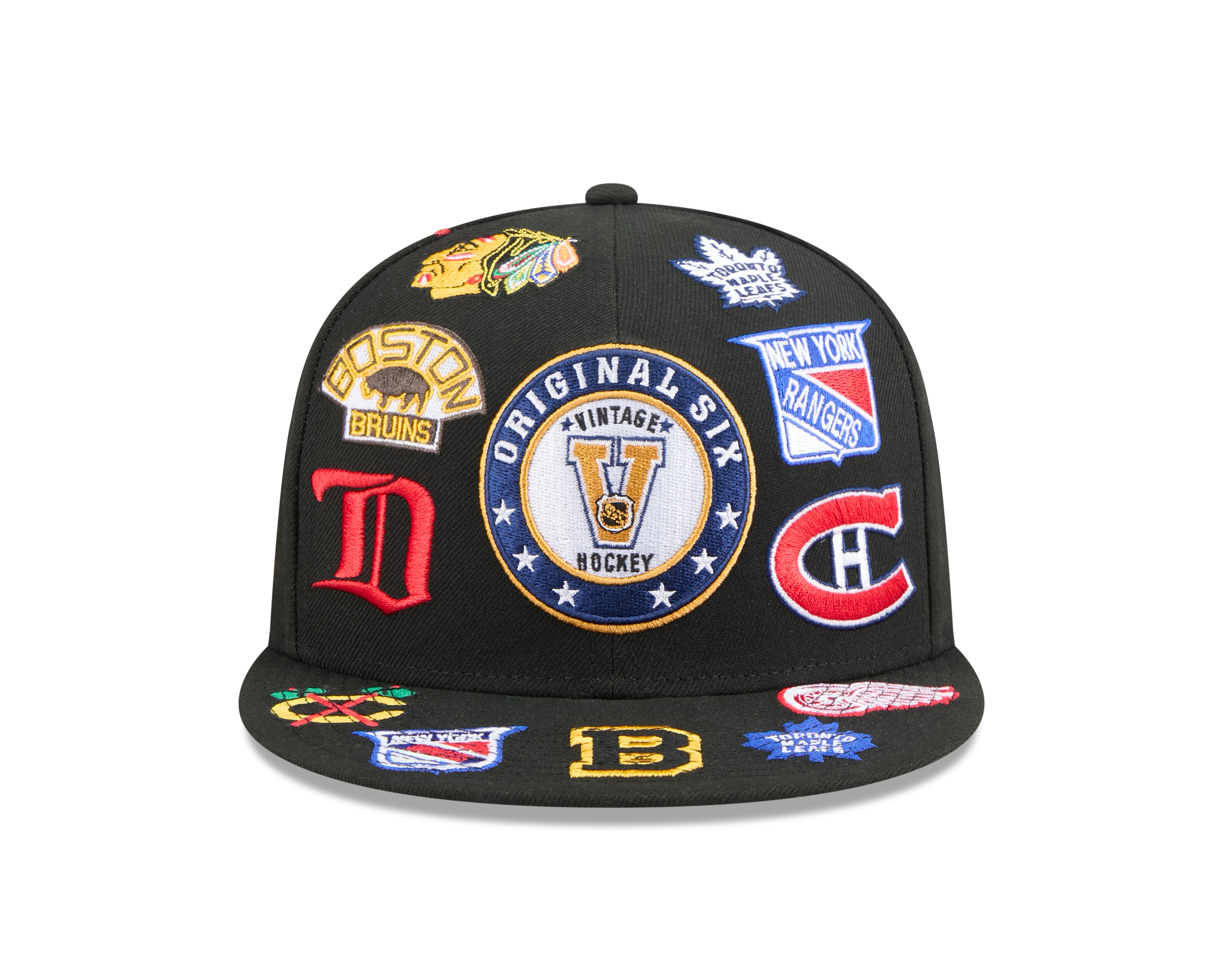 Original Six NHL New Era Men's Black 9Fifty All Over Logo Snapback