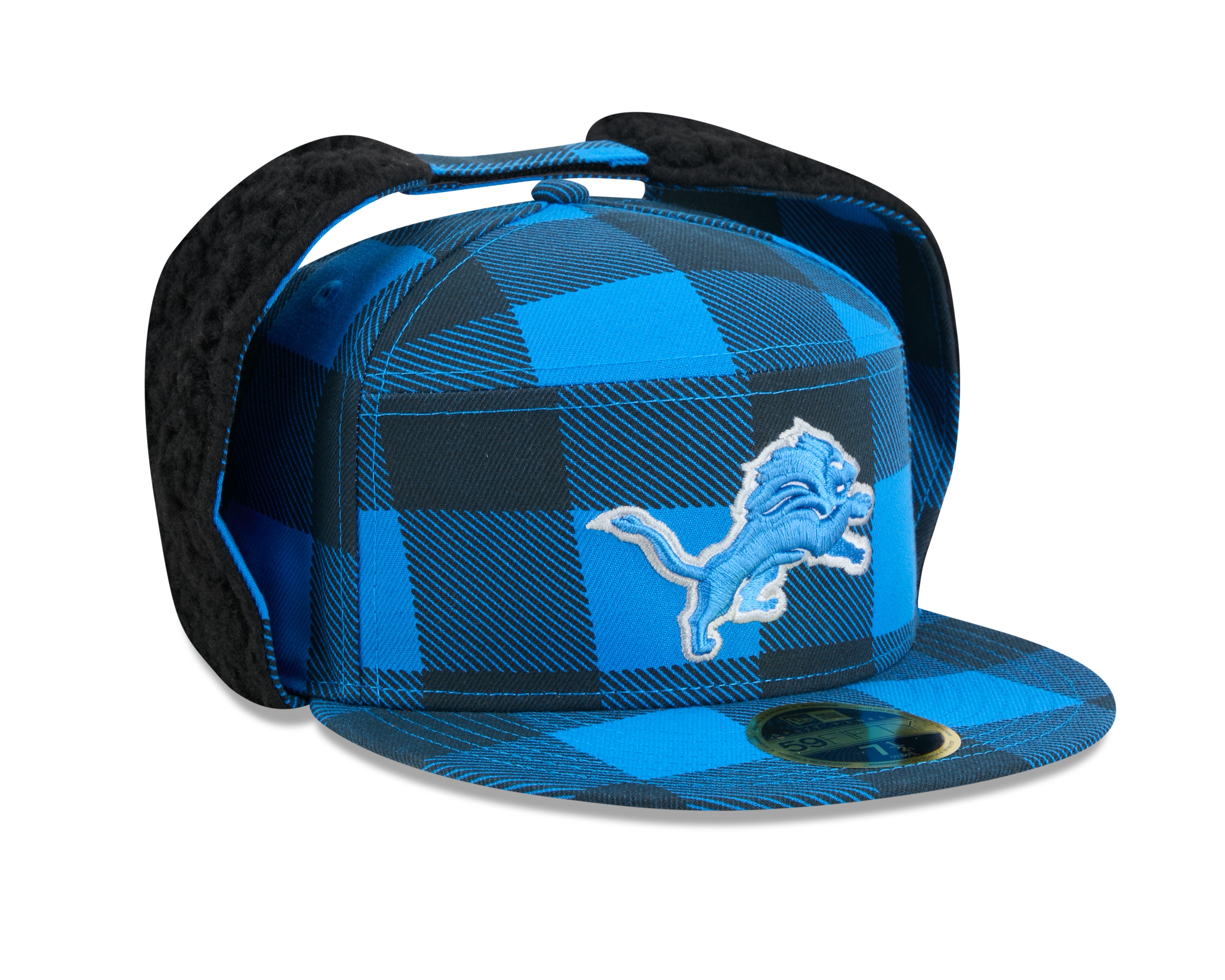 Detroit Lions NFL New Era Men's Blue 59Fifty Split Panel Dog Ear Plaid Fitted Hat