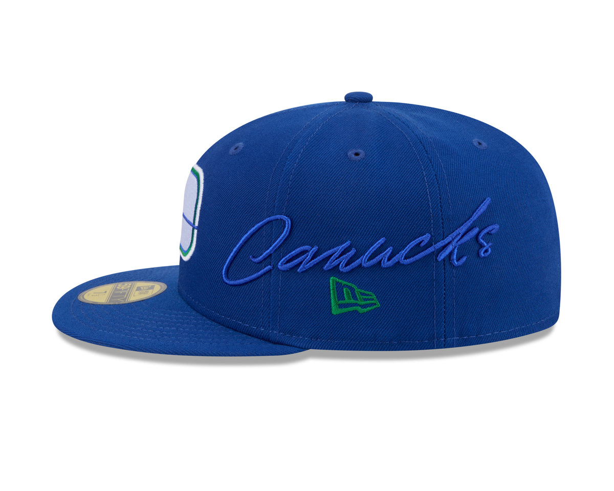Vancouver Canucks NHL New Era Men's Royal 59Fifty Side Script Fitted Hat