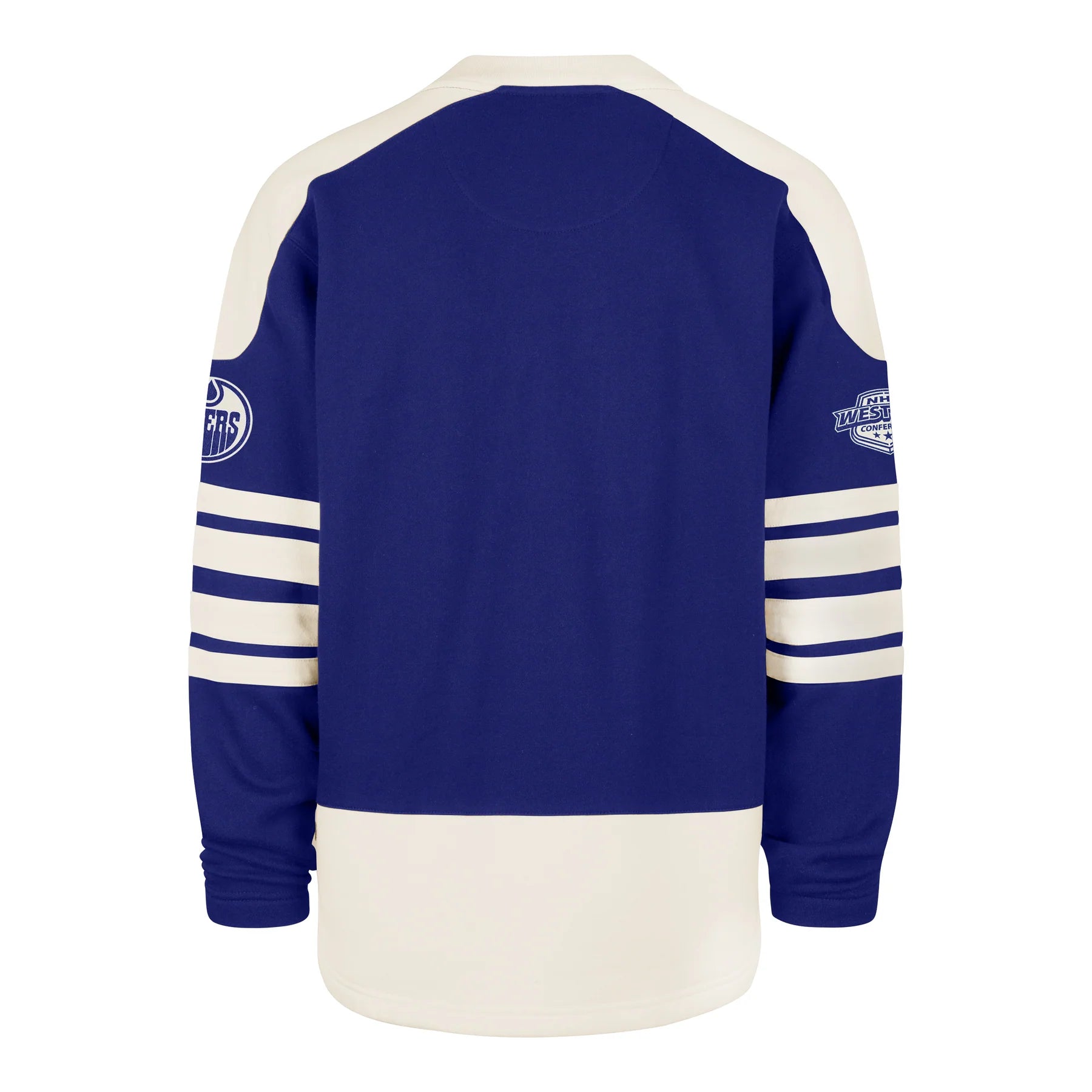 Edmonton Oilers NHL 47 Brand Men's Royal Blue Golden Age Sweep Check Eternal Lacer Crew Sweater