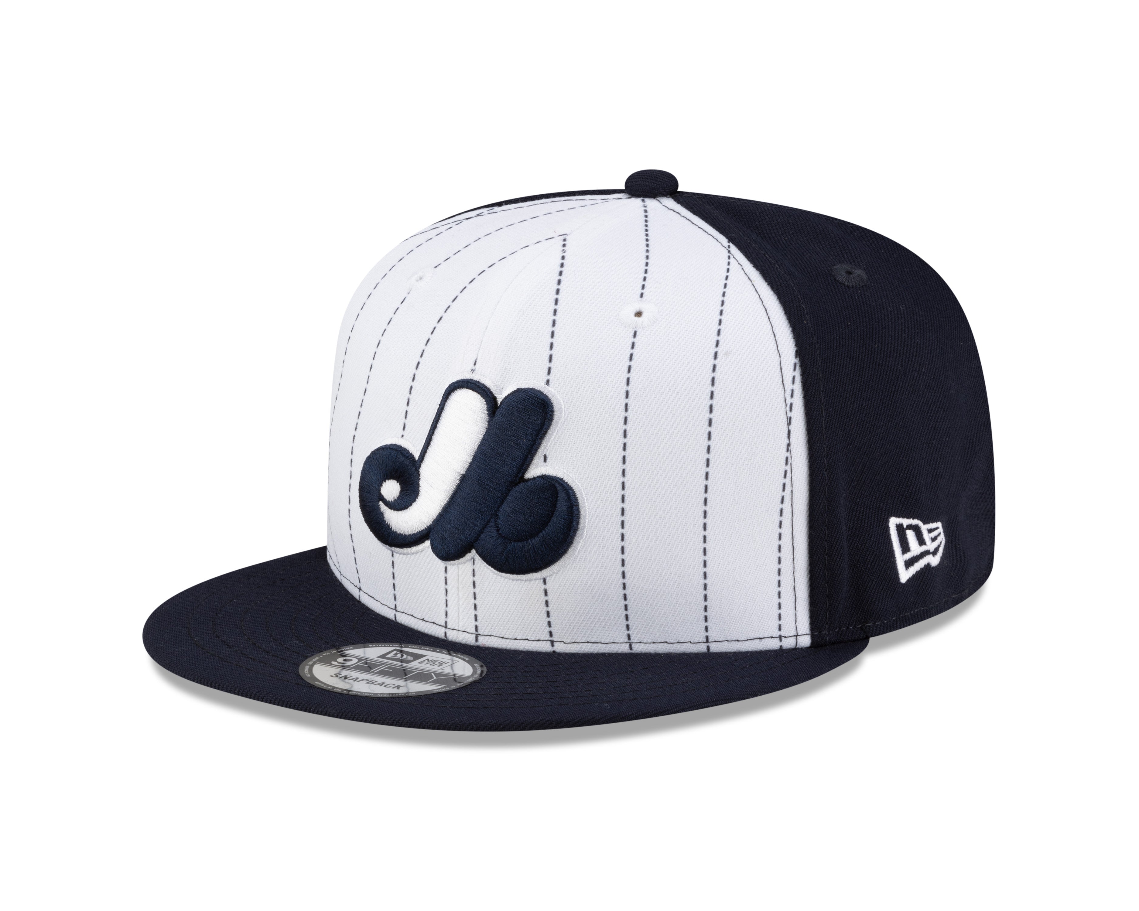 Casquette snapback à rayures Cooperstown 9Fifty bleu marine pour homme des Expos de Montréal MLB New Era