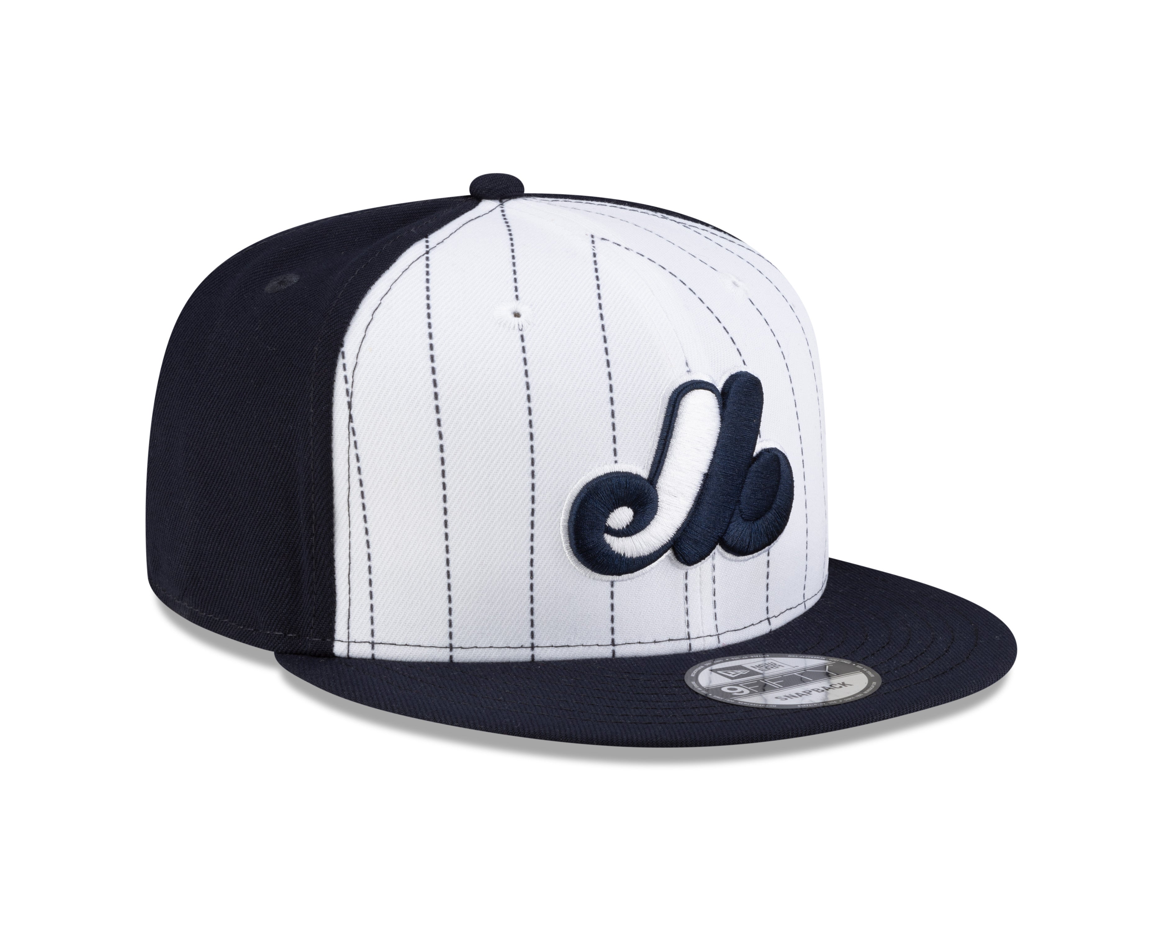 Casquette snapback à rayures Cooperstown 9Fifty bleu marine pour homme des Expos de Montréal MLB New Era
