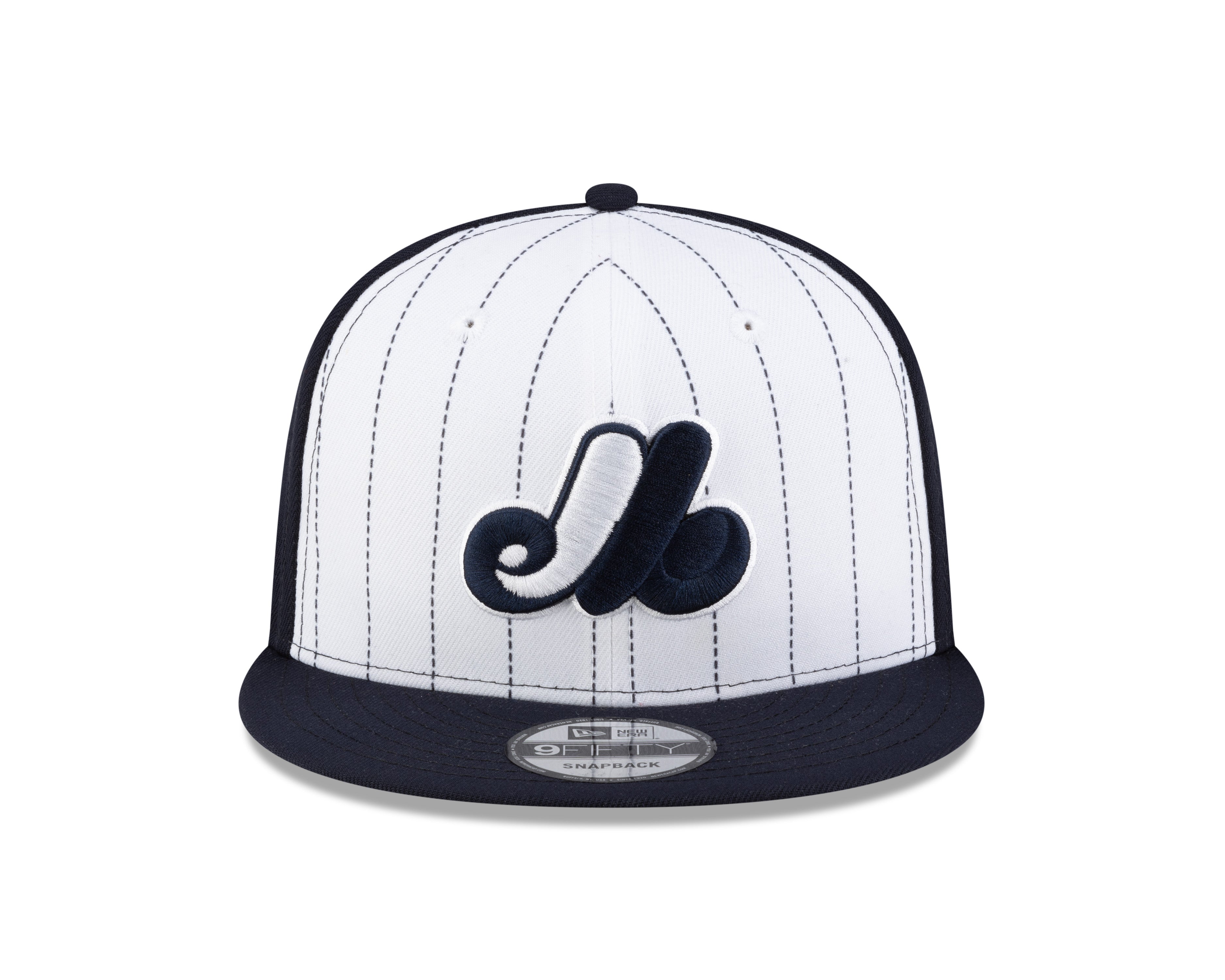 Casquette snapback à rayures Cooperstown 9Fifty bleu marine pour homme des Expos de Montréal MLB New Era