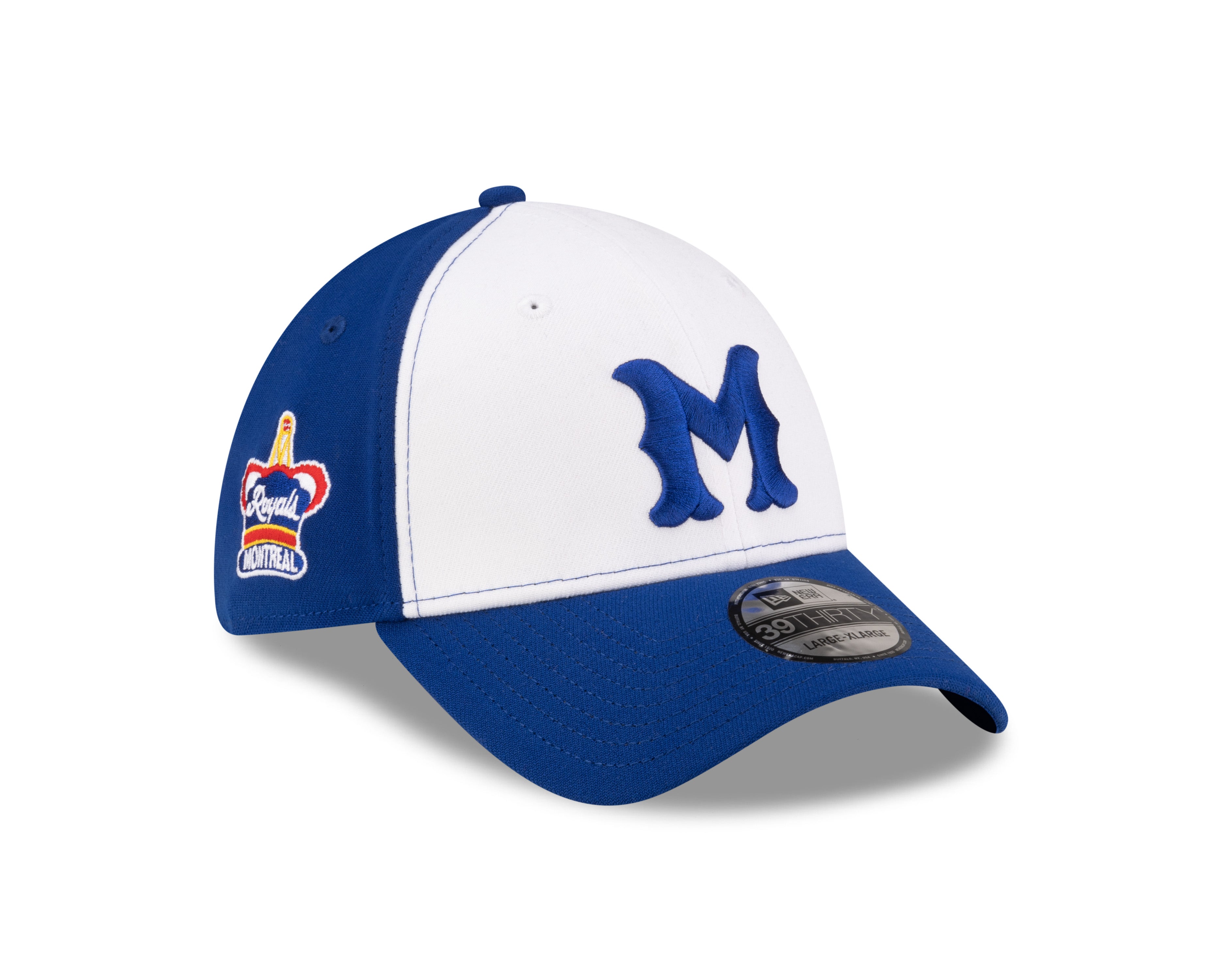 Montreal Royals MiLB New Era Men's White/Royal Blue 39Thirty Stretch Fit Hat