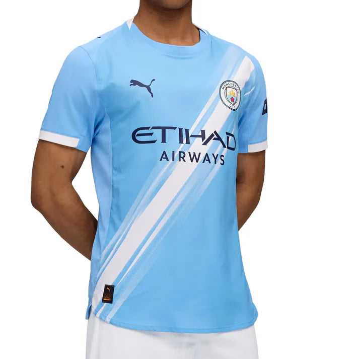 Maillot domicile authentique Manchester City EPL Puma pour homme, bleu clair, saison 2025/26, avec boîte
