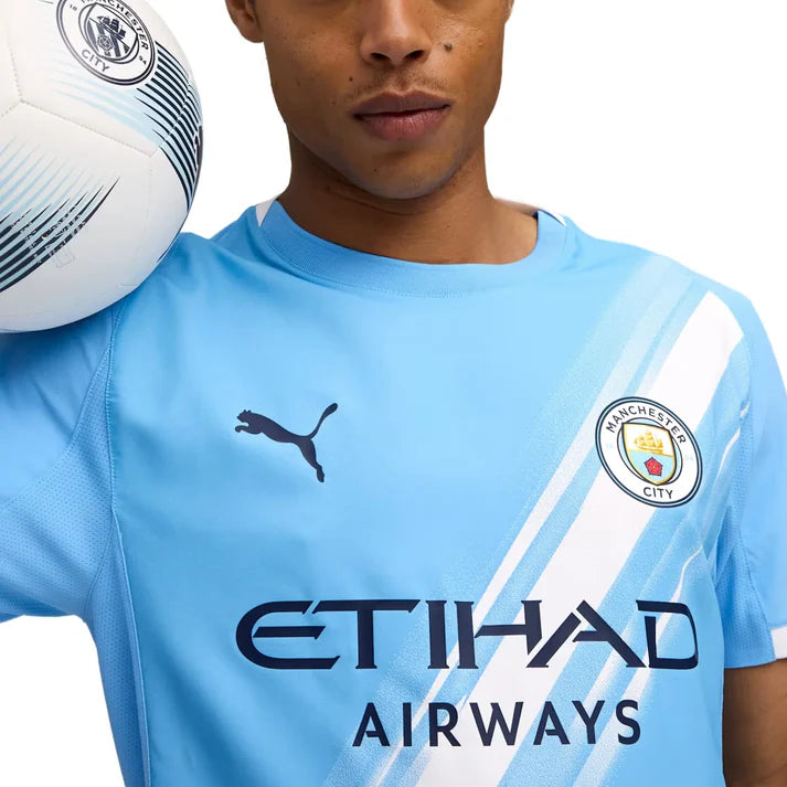 Maillot domicile authentique Manchester City EPL Puma pour homme, bleu clair, saison 2025/26, avec boîte