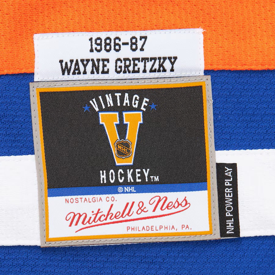 Maillot authentique Mitchell & Ness pour homme, modèle royal 1986/87, des Oilers d'Edmonton de la LNH, Wayne Gretzky