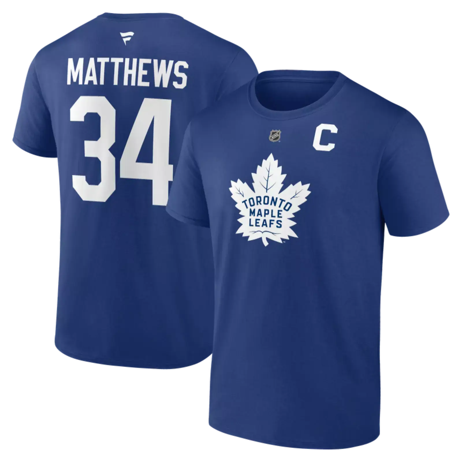 T-shirt authentique de capitaine bleu royal pour homme de marque Auston Matthews Toronto Maple Leafs NHL Fanatics