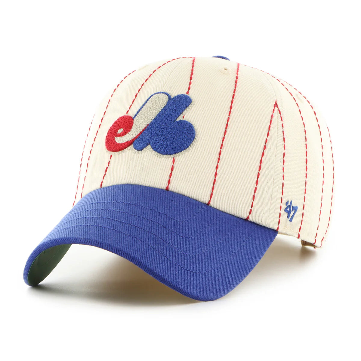 Montreal Expos MLB 47 Brand Men's Beige Rawlings Pinstripe Clean Up Adjustable Hat