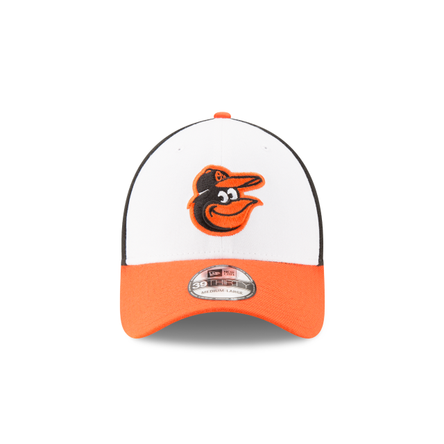 Baltimore Orioles MLB New Era Casquette extensible classique 39Thirty Team pour hommes, blanc/orange