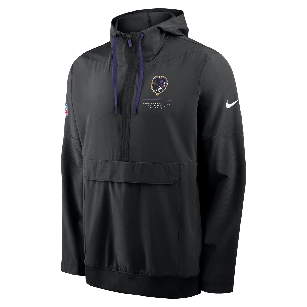 Baltimore Ravens NFL Nike Men's Black Sideline Logo Glory Anorak Half-Zip Hooded Jacket