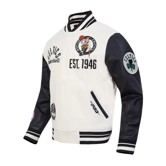 Boston Celtics NBA Pro Standard Men's Eggshell/Black Modern Originals Rib Wool Varsity Jacket