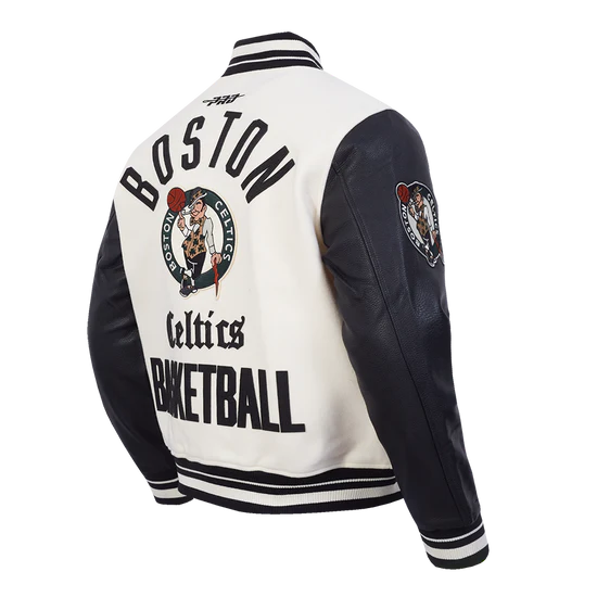 Boston Celtics NBA Pro Standard Men's Eggshell/Black Modern Originals Rib Wool Varsity Jacket