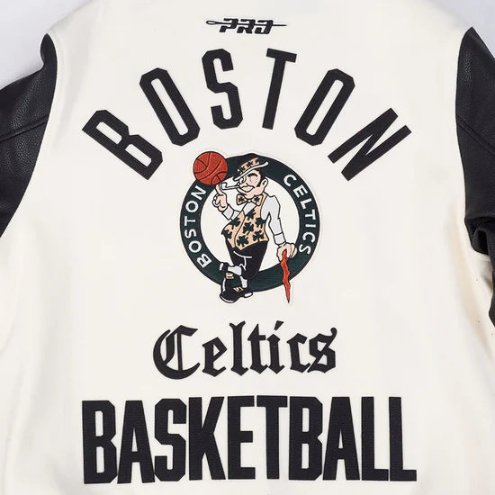 Boston Celtics NBA Pro Standard Men's Eggshell/Black Modern Originals Rib Wool Varsity Jacket