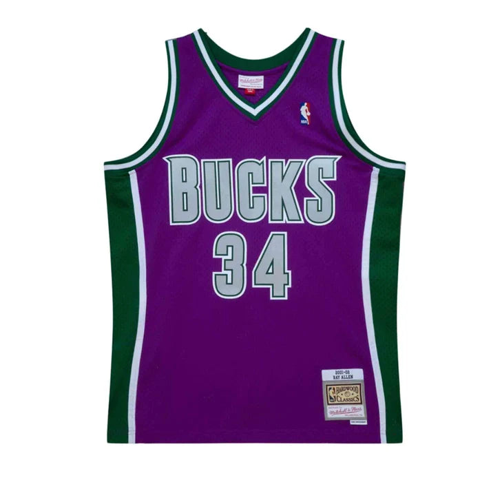 Ray Allen Milwaukee Bucks NBA Mitchell & Ness Men's Purple 2001-02 Hardwood Classics Swingman Jersey