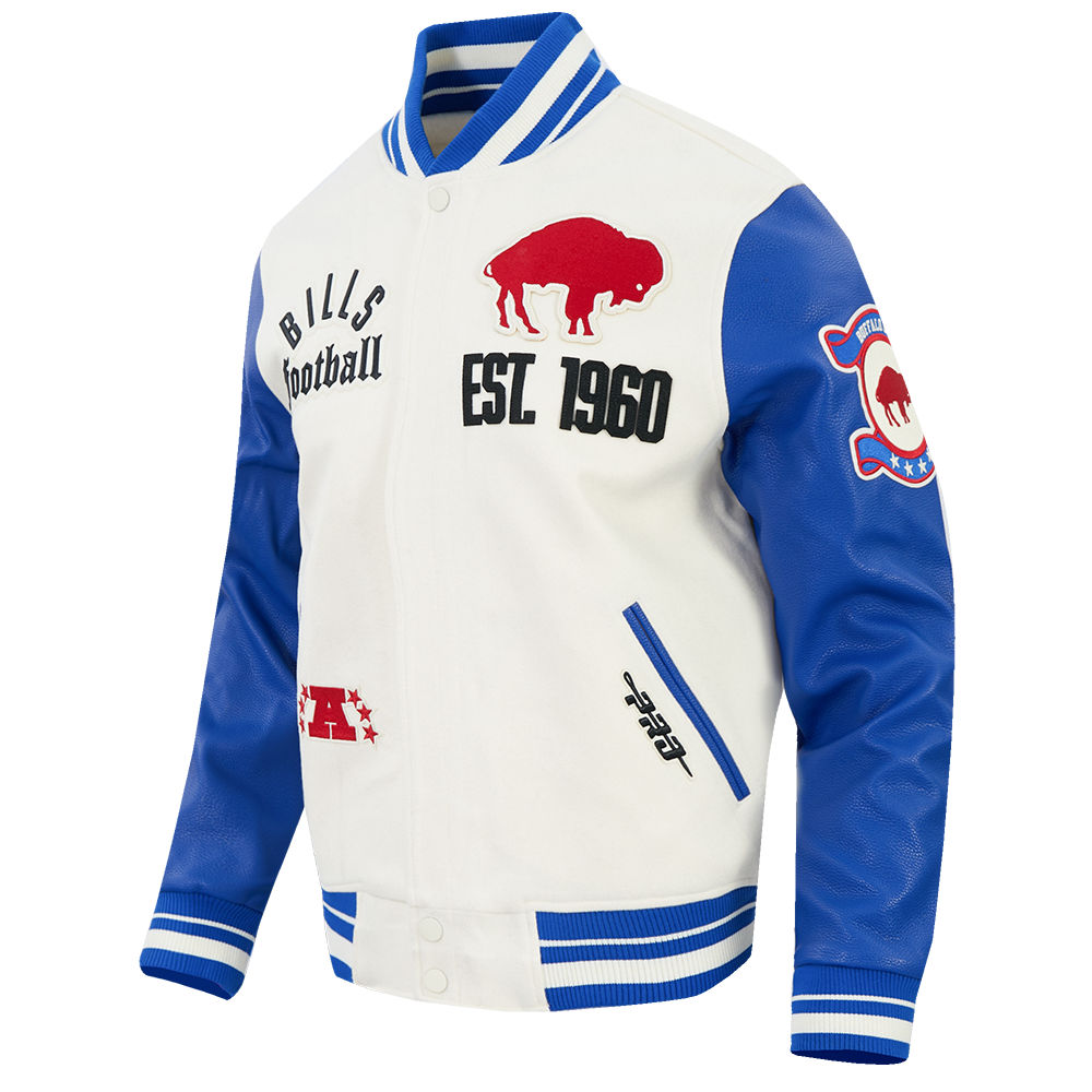 Buffalo Bills NFL Pro Standard Men's Eggshell/Royal Blue Modern Originals Rib Wool Varsity Jacket