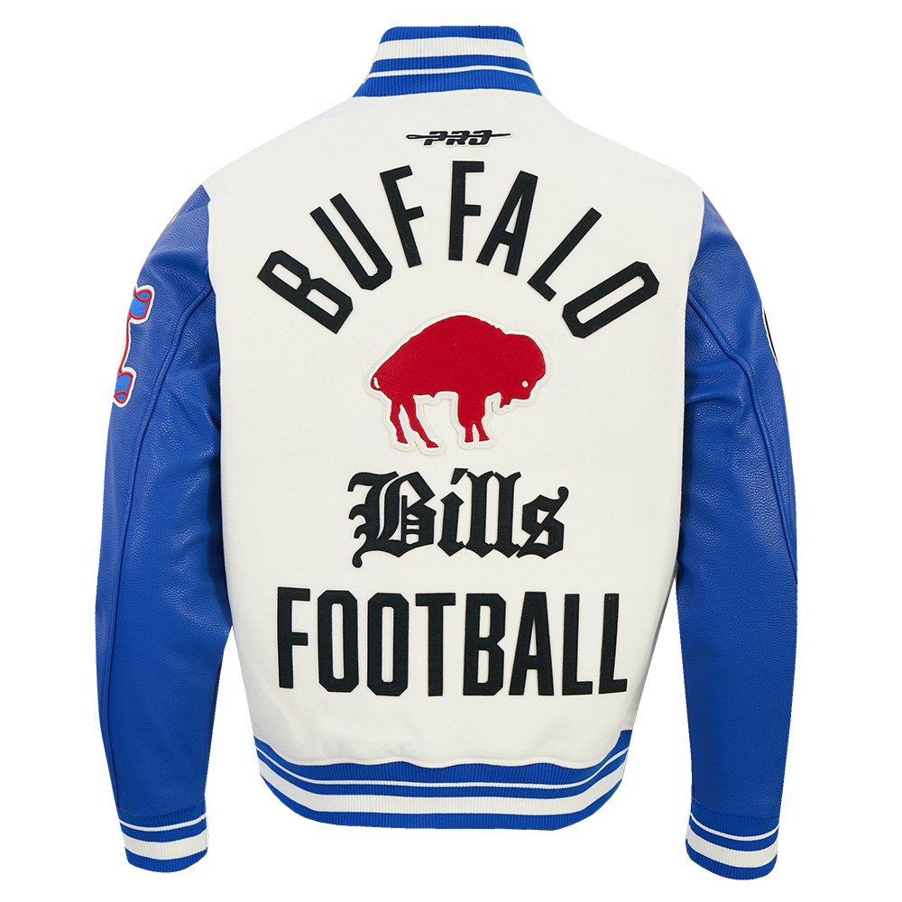 Buffalo Bills NFL Pro Standard Men's Eggshell/Royal Blue Modern Originals Rib Wool Varsity Jacket